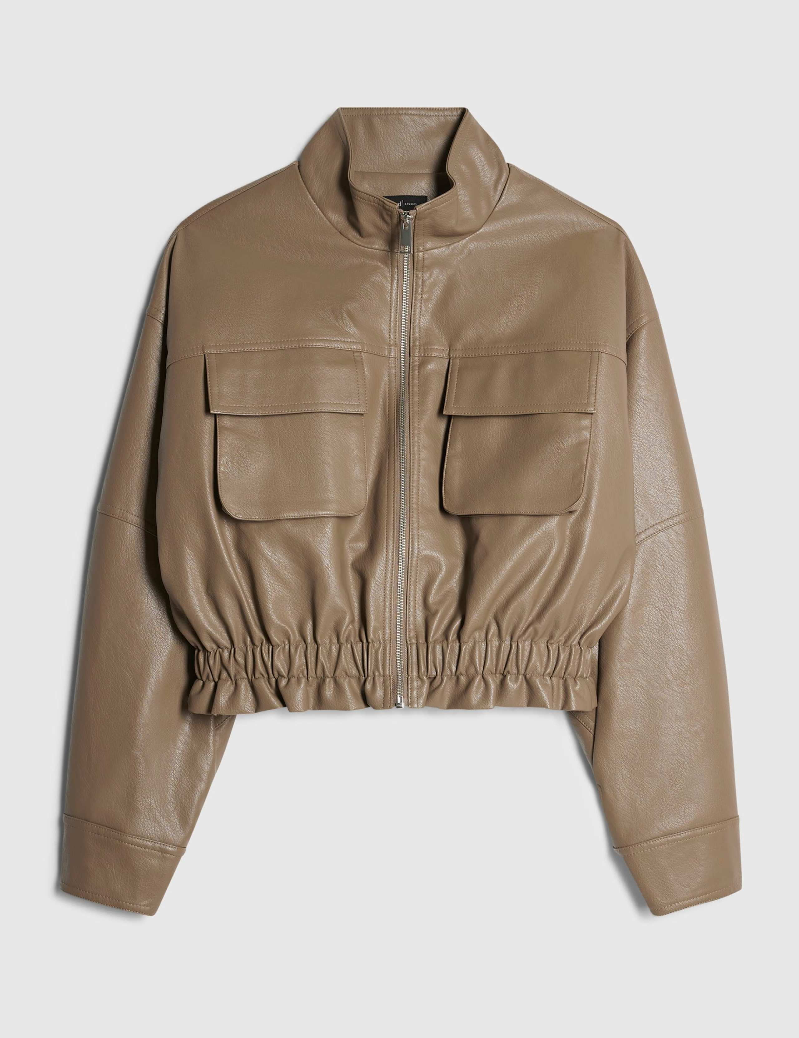 Faux Leather Funnel Neck Jacket 4 of 5