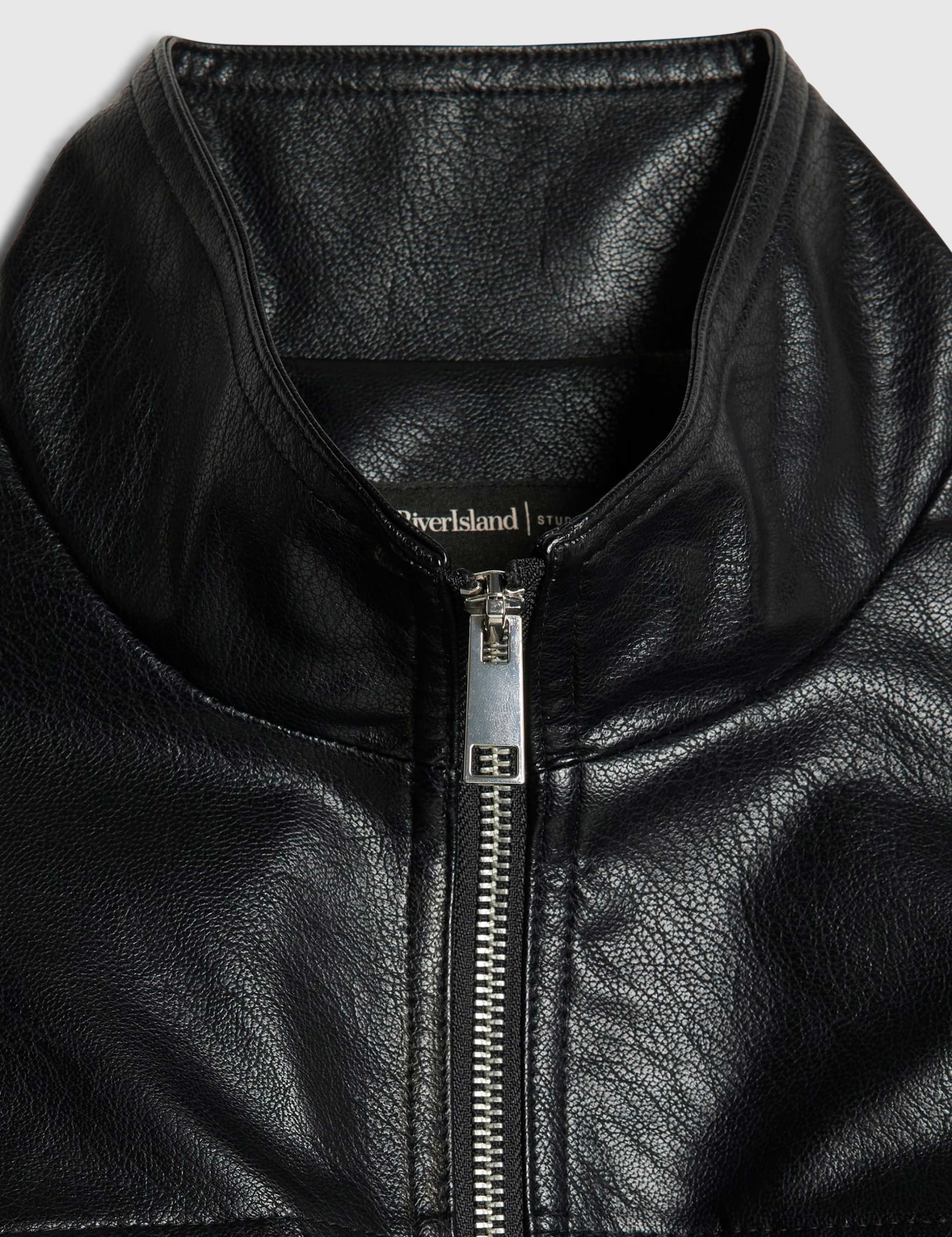 Faux Leather Funnel Neck Jacket 2 of 4