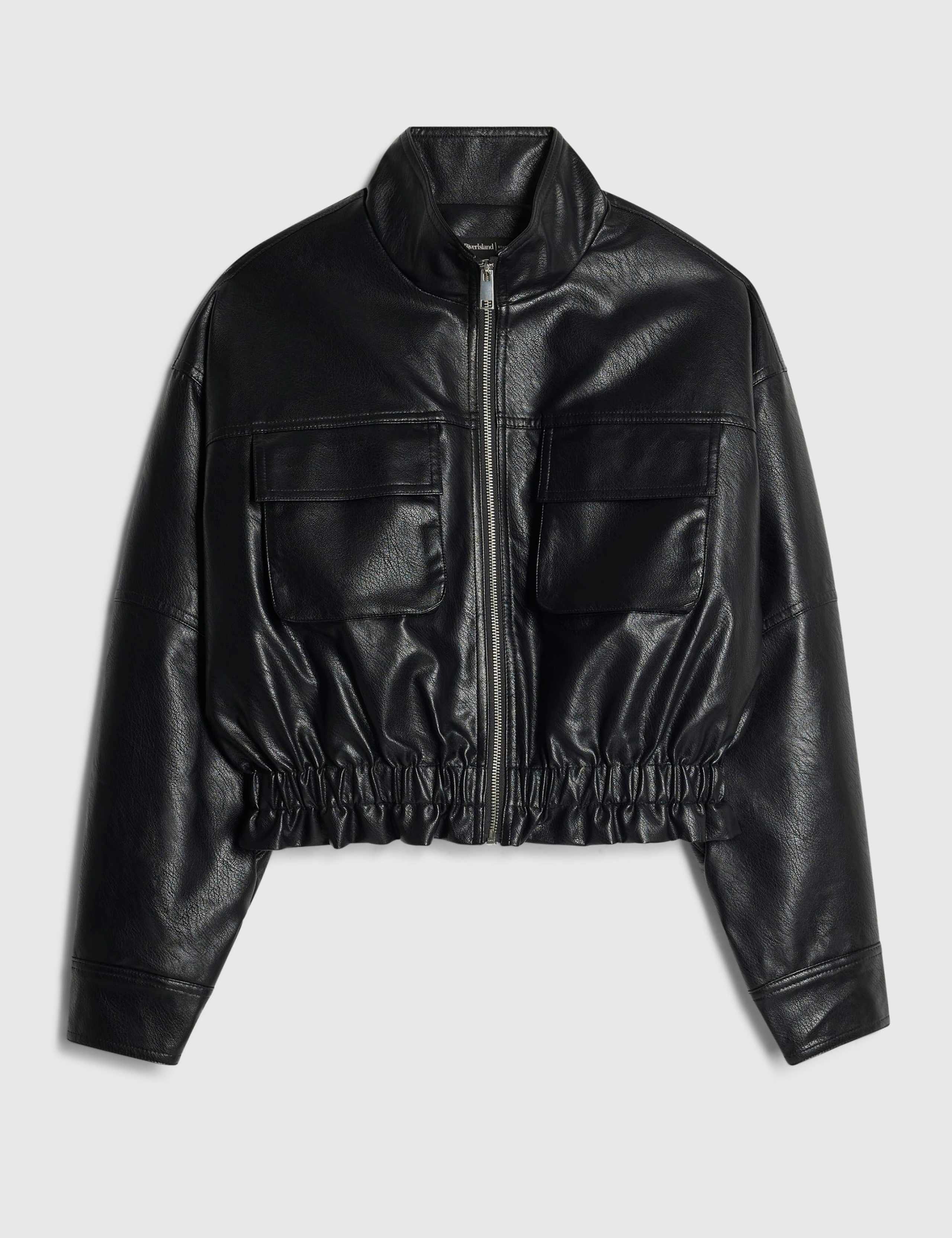 Faux Leather Funnel Neck Jacket 4 of 4