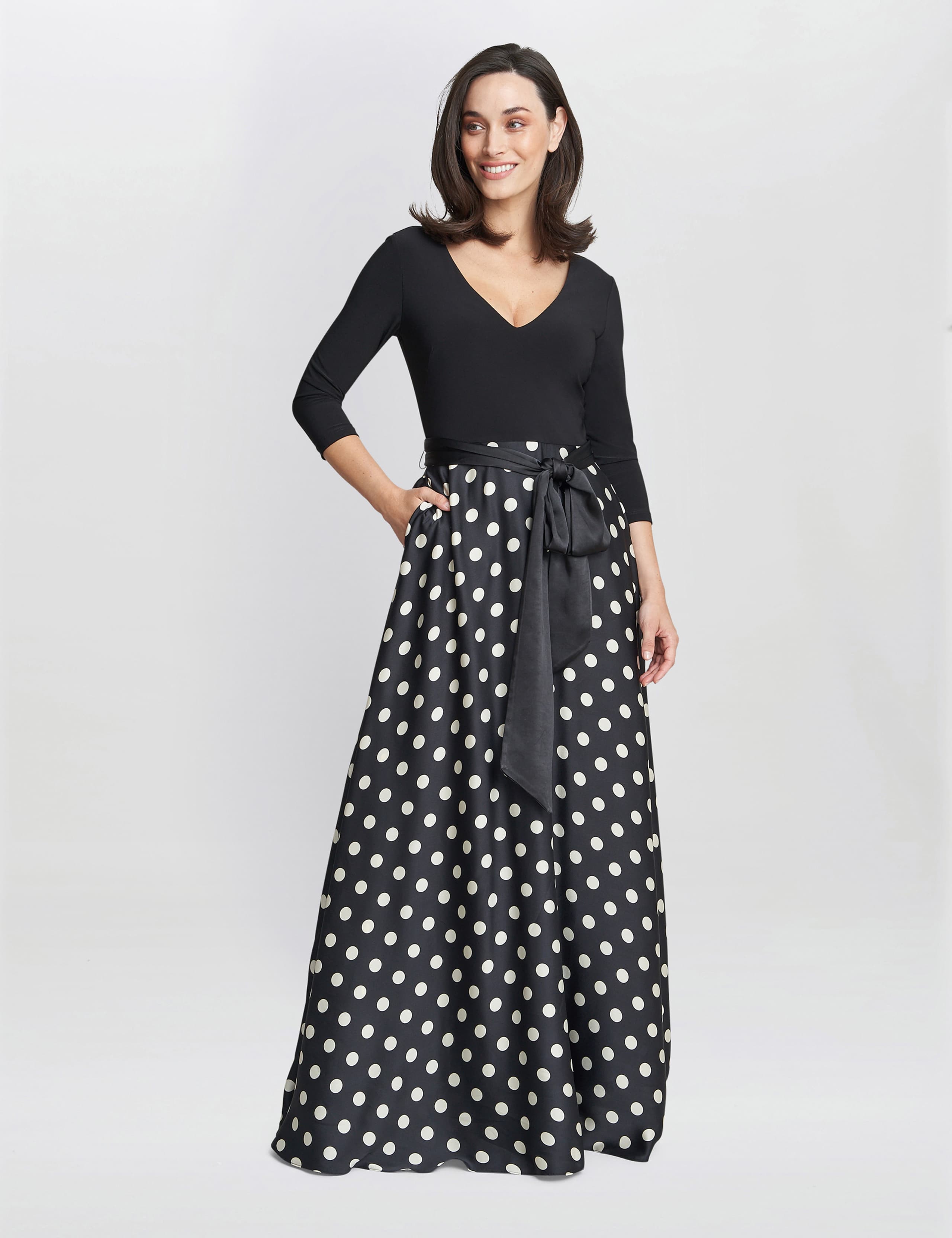 Satin Jersey Polka Dot V-Neck Maxi Dress 1 of 5