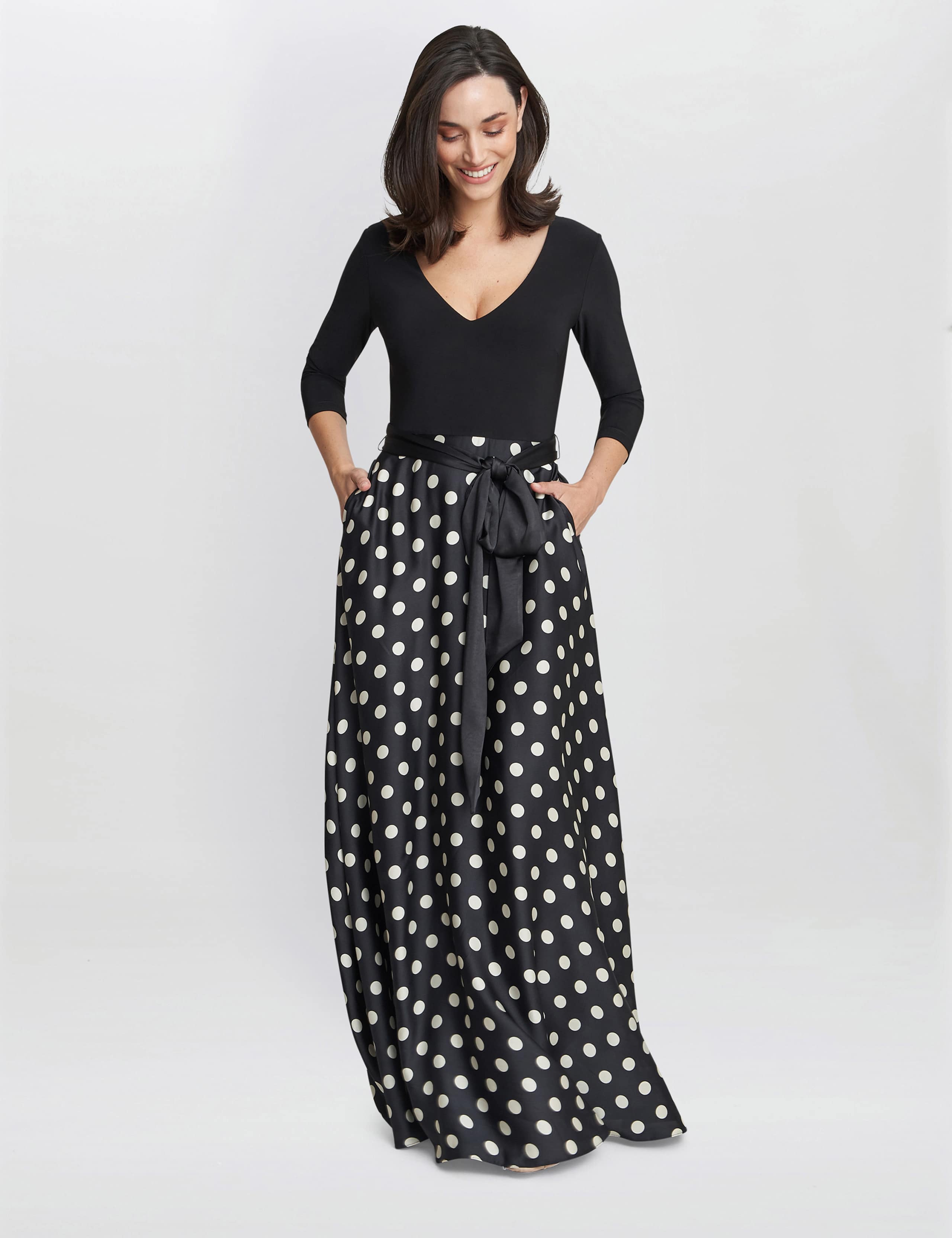 Satin Jersey Polka Dot V-Neck Maxi Dress 3 of 5
