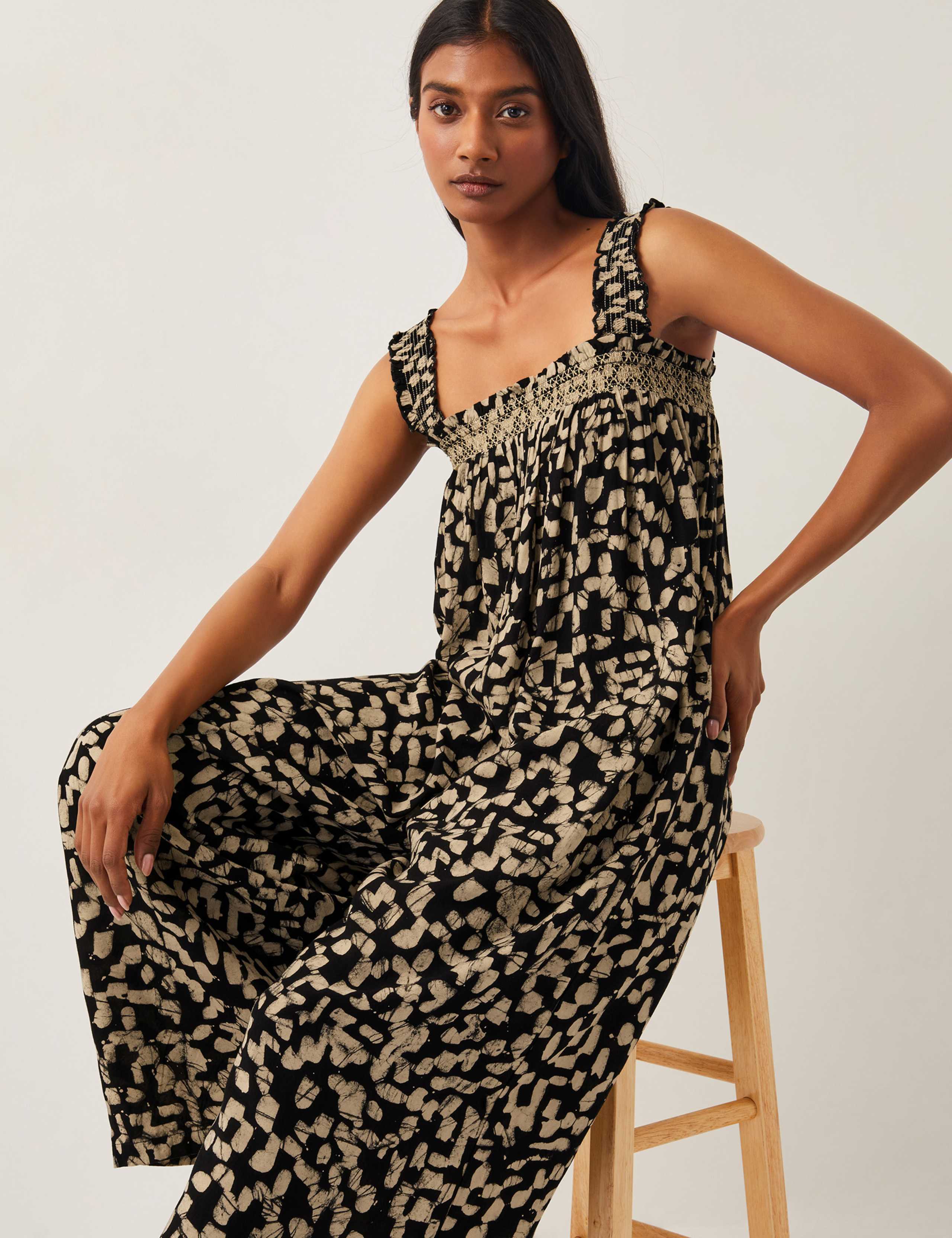Batik Shirred Sleeveless Wide Leg Jumpsuit 3 of 5