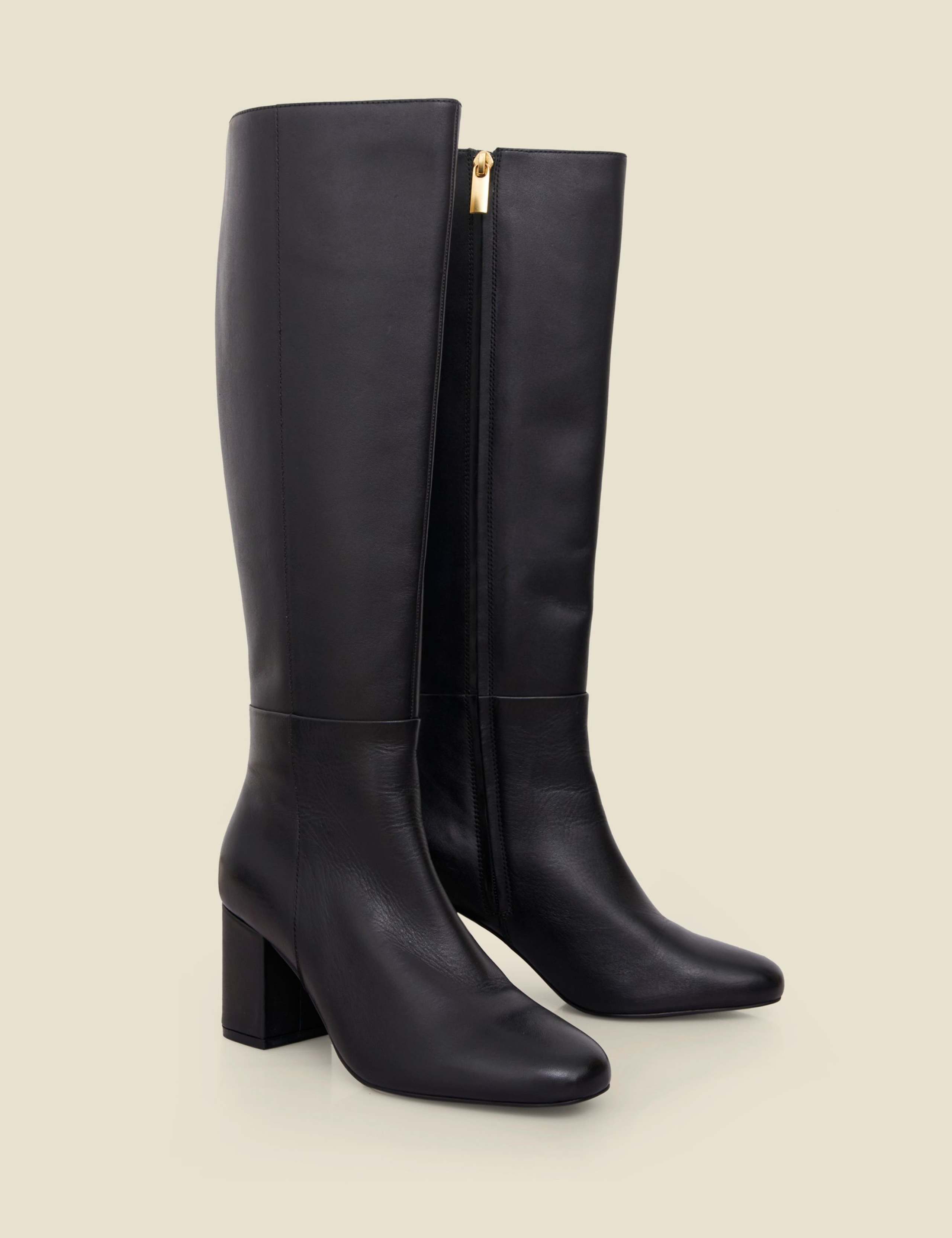Leather Block Heel Knee High Boots 2 of 4