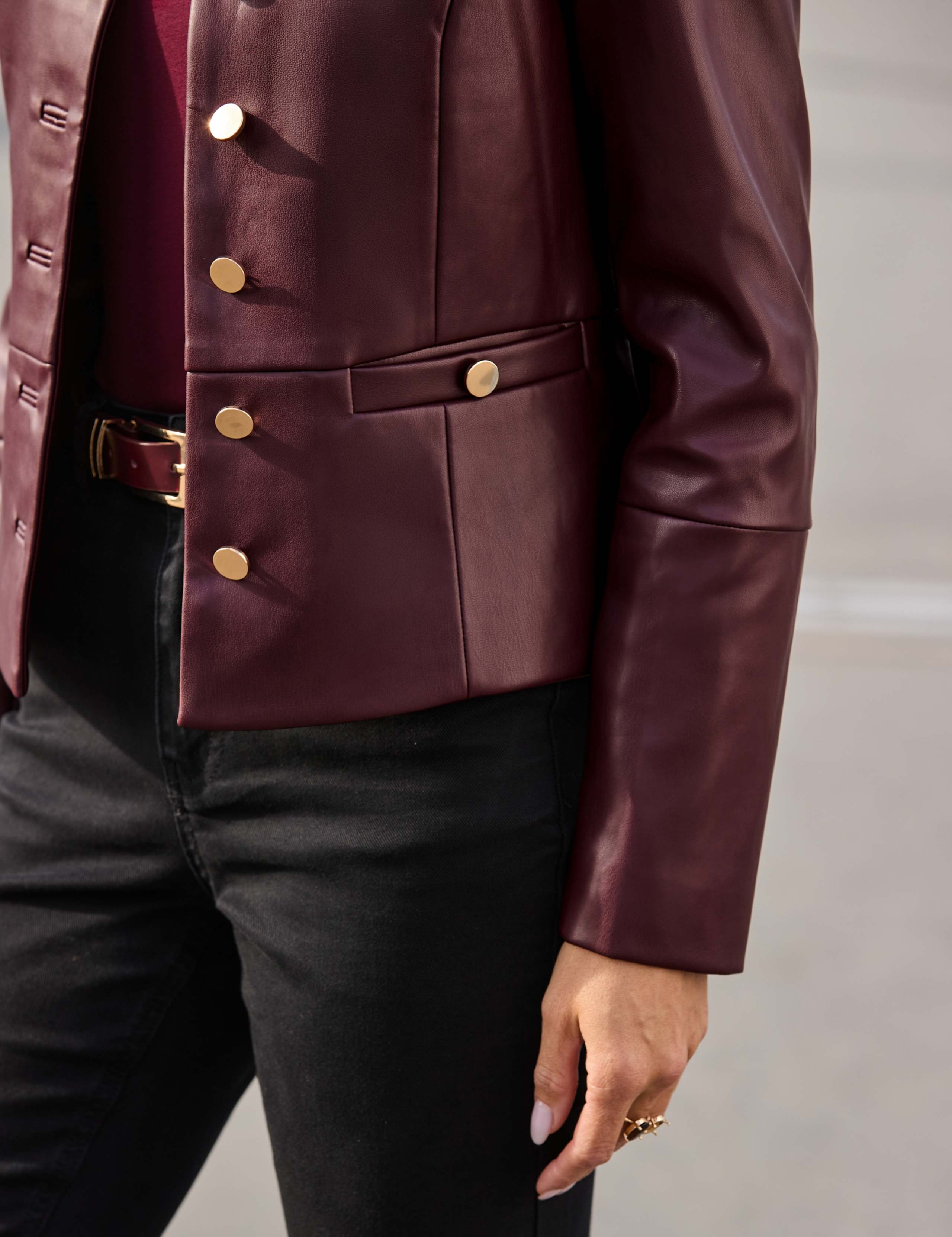Faux Leather Collarless Biker Jacket 6 of 7