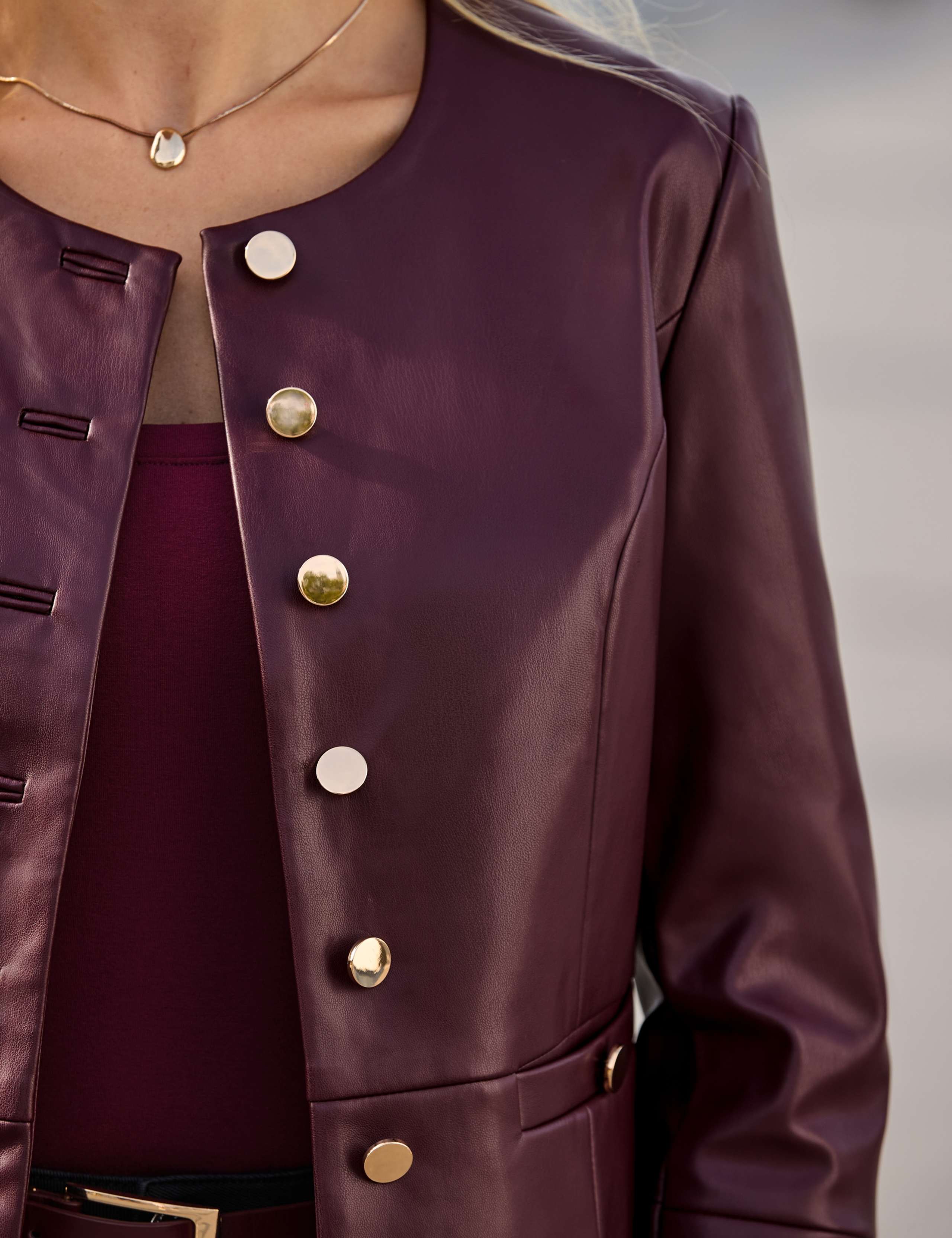 Faux Leather Collarless Biker Jacket 7 of 7