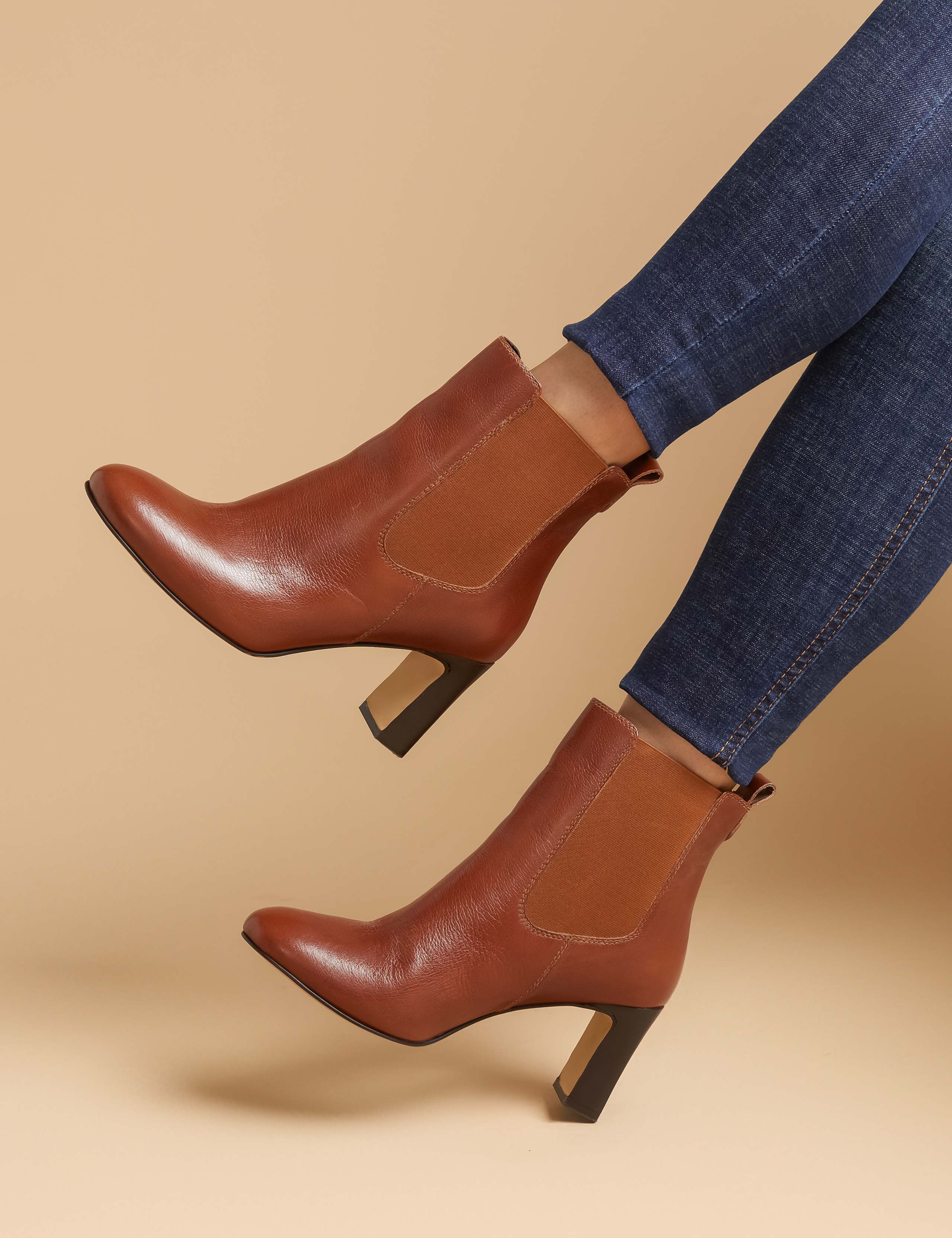 Leather Block Heel Ankle Boot 1 of 7