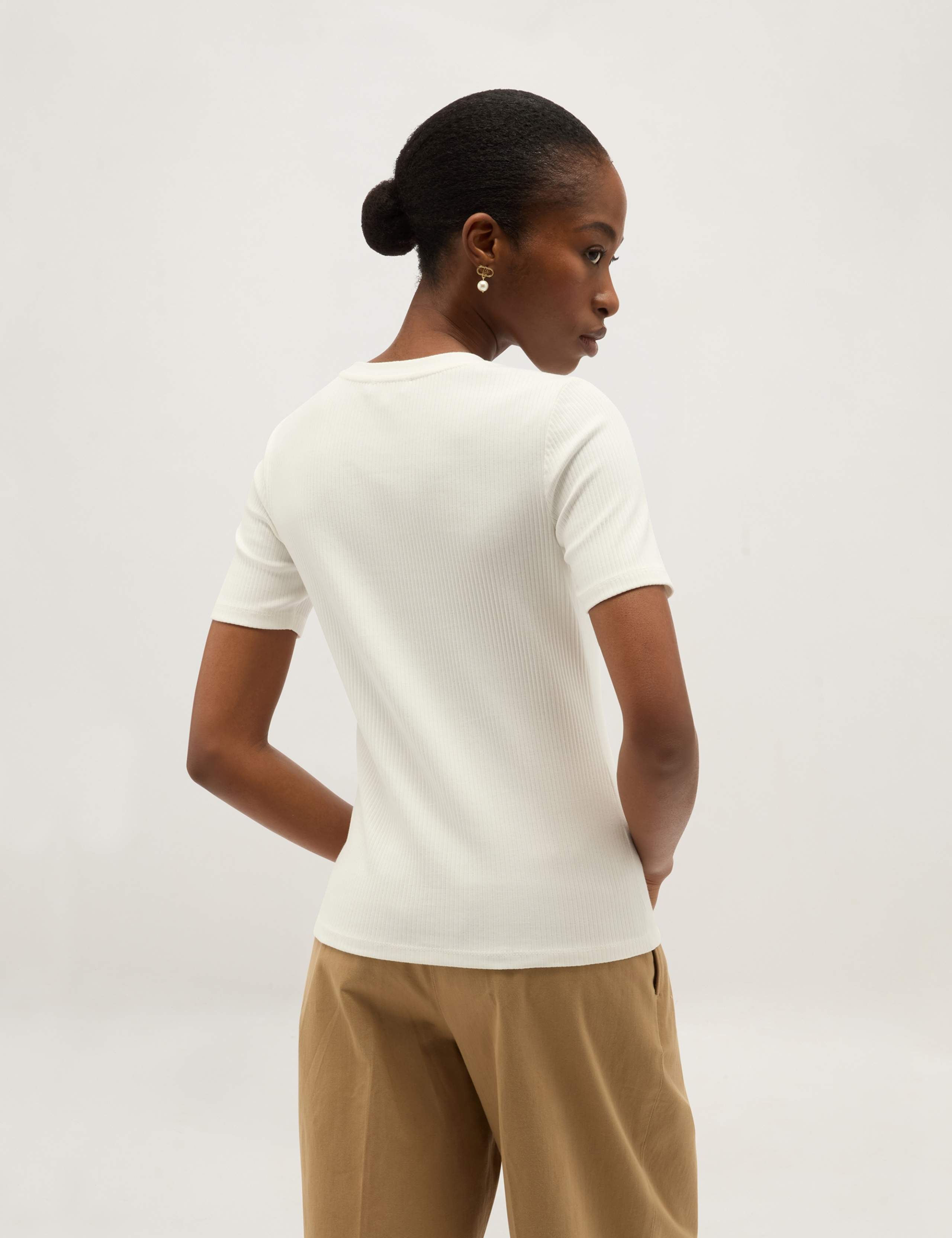 Cotton Rich Ribbed Button Detail T-Shirt 4 of 5
