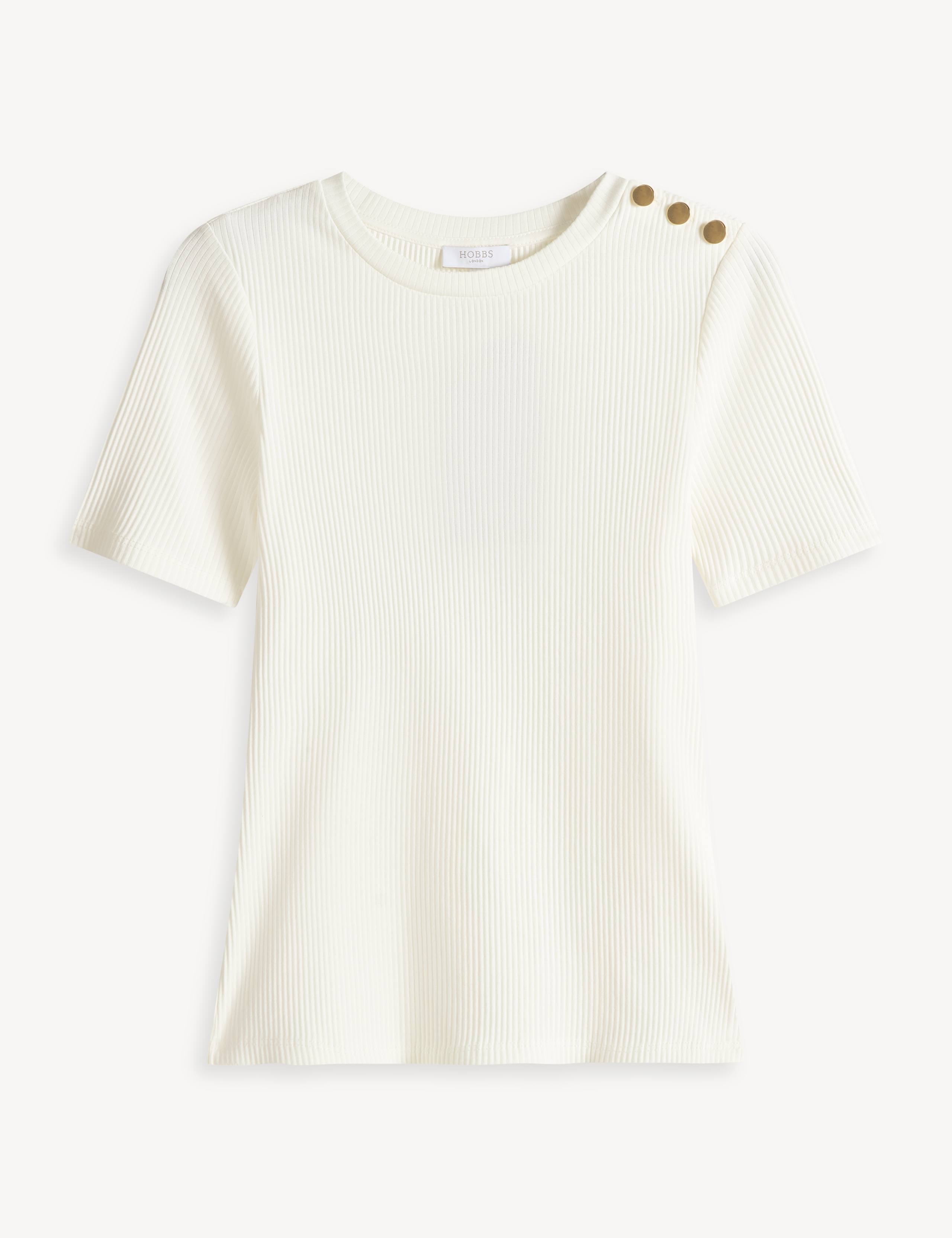 Cotton Rich Ribbed Button Detail T-Shirt 2 of 5