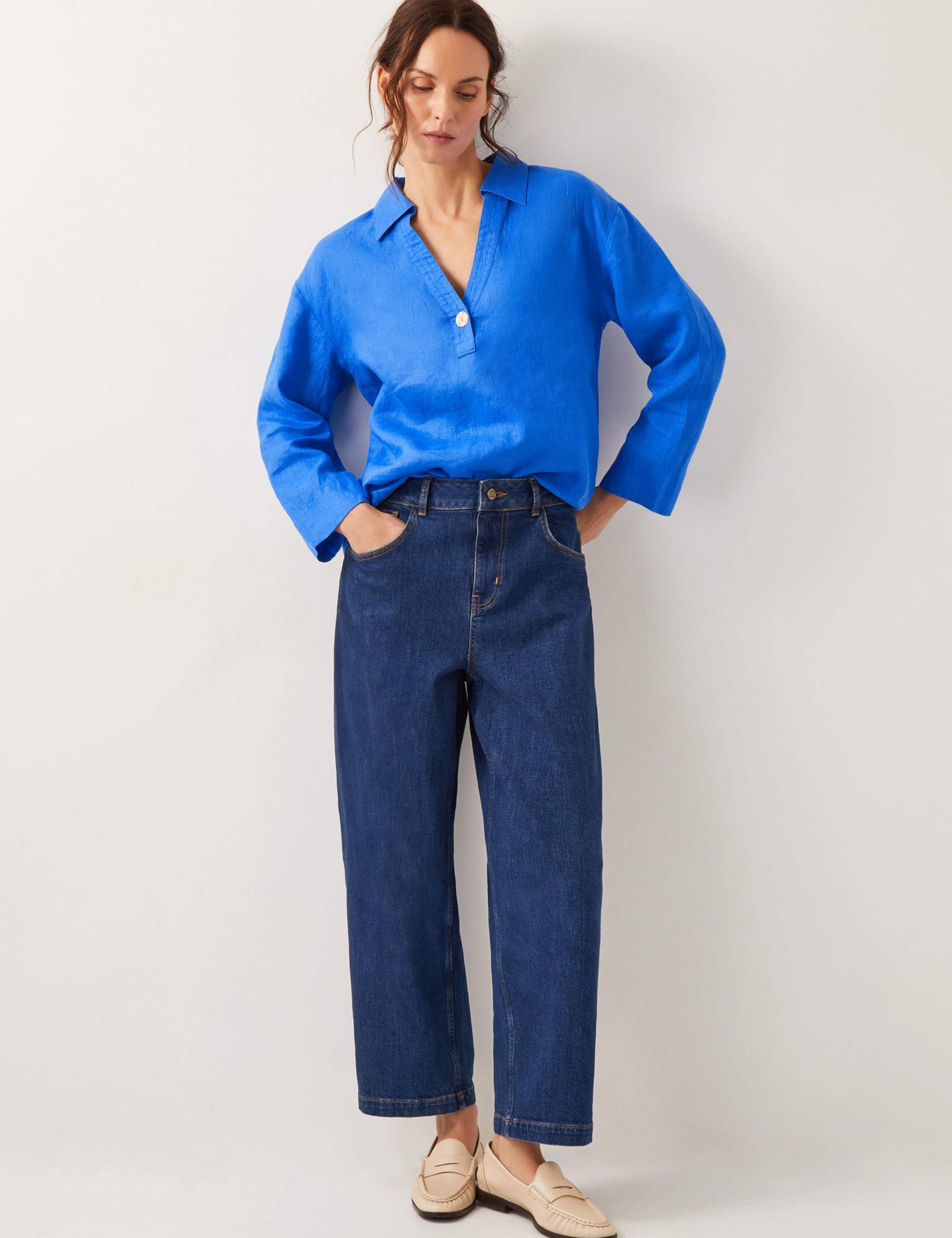 Pure Linen Collared V-Neck Popover Blouse 2 of 4