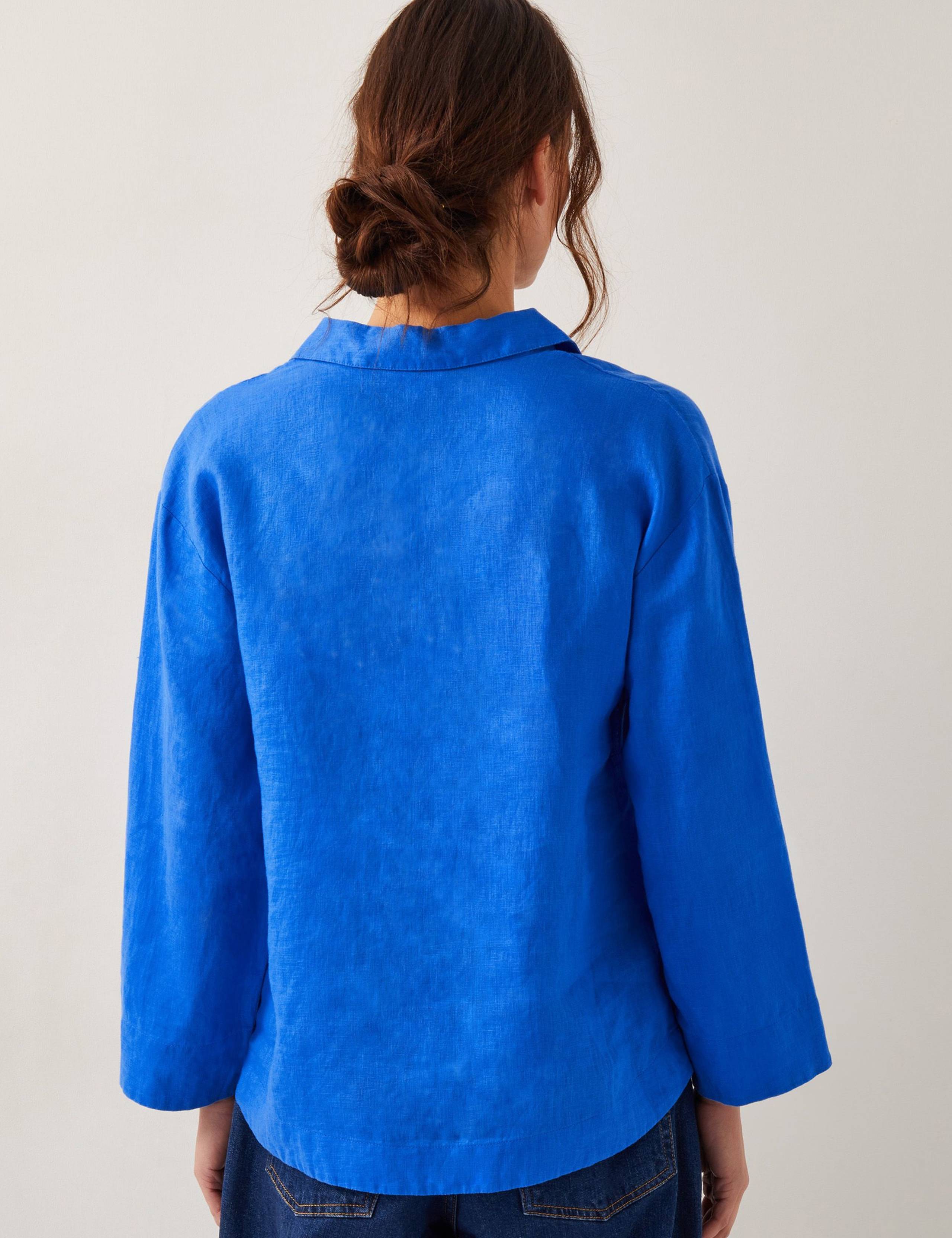 Pure Linen Collared V-Neck Popover Blouse 3 of 4