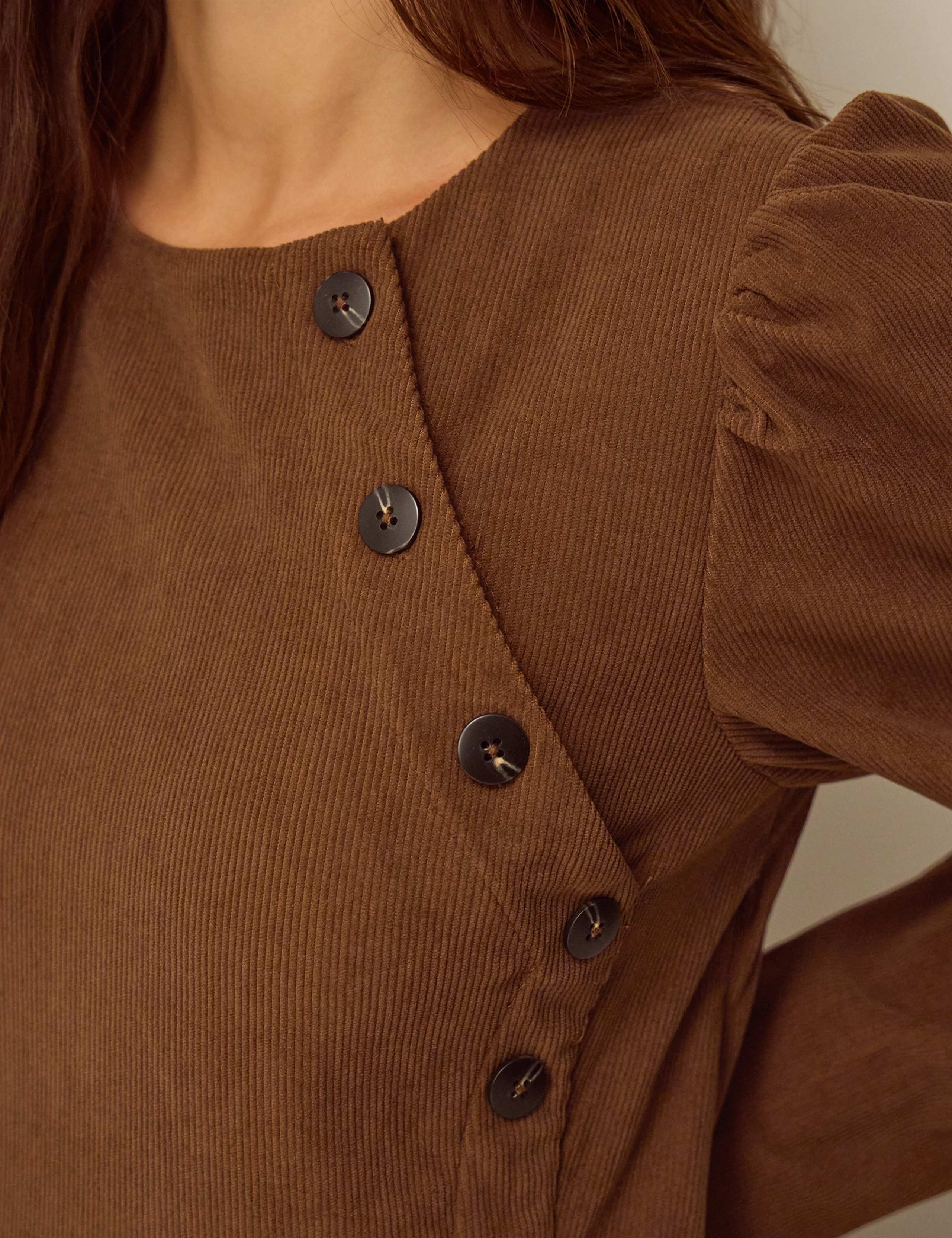 Cord Button Detail Midi Skater Dress 3 of 4
