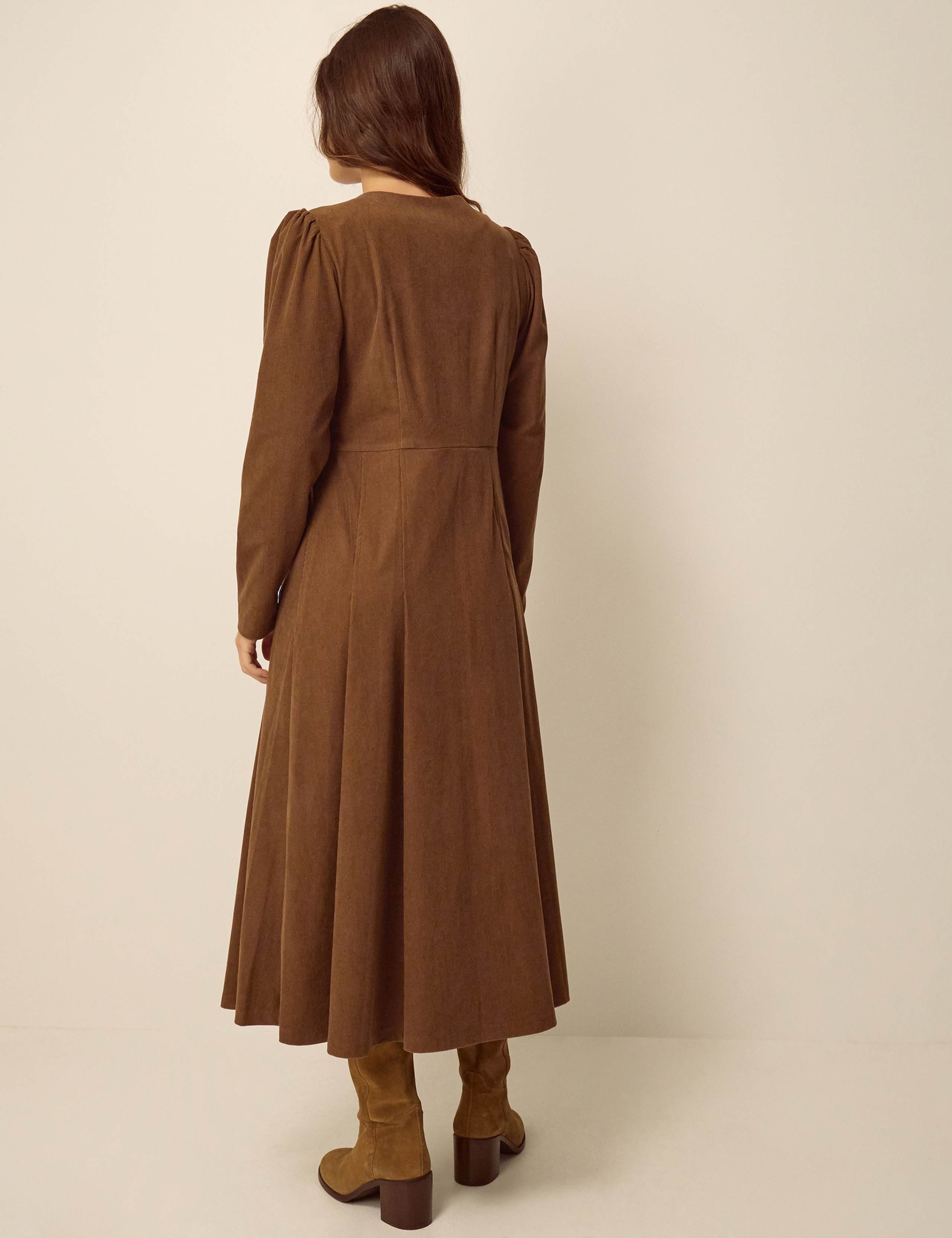 Cord Button Detail Midi Skater Dress 4 of 4