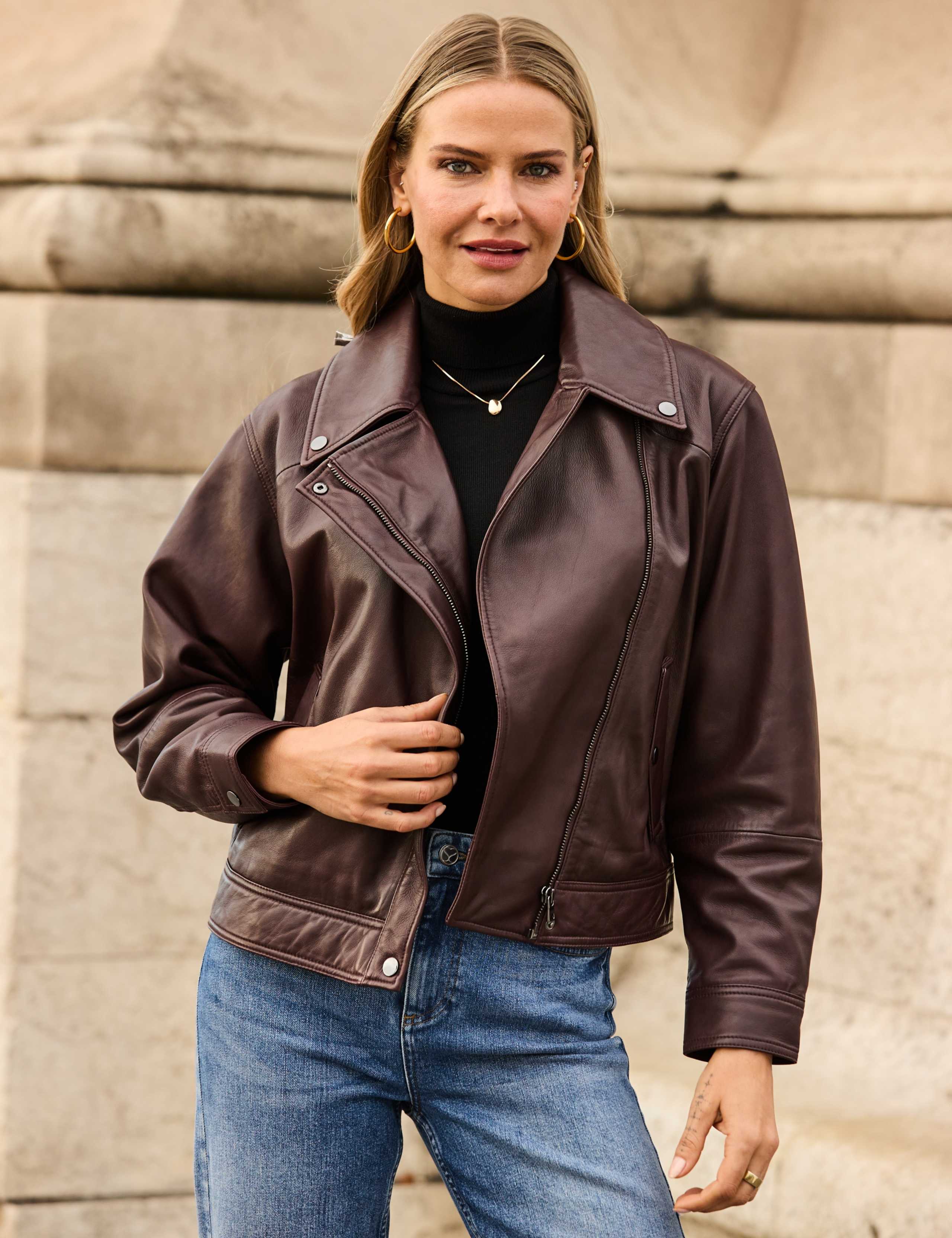 Leather Relaxed Biker Jacket 3 of 9