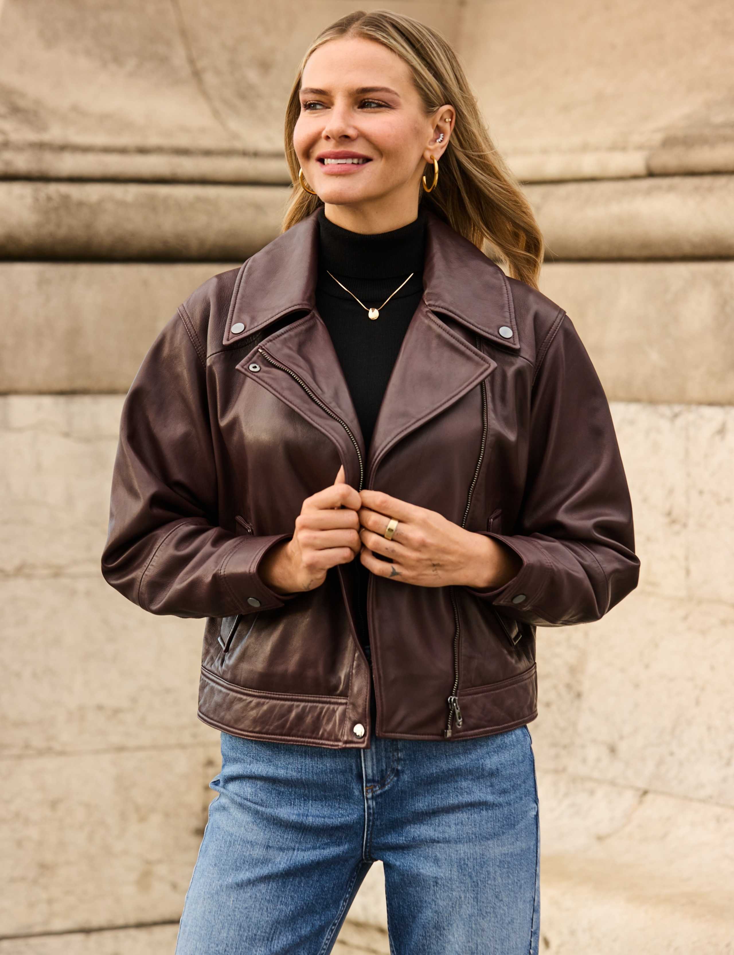 Leather Relaxed Biker Jacket 6 of 9