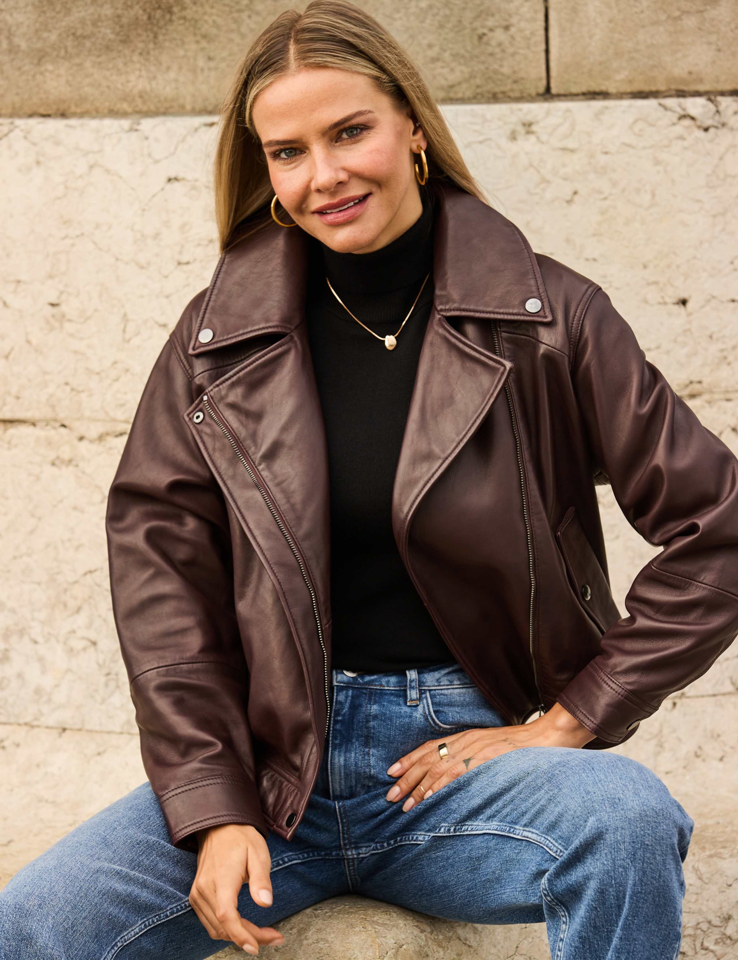 Leather Relaxed Biker Jacket 7 of 9