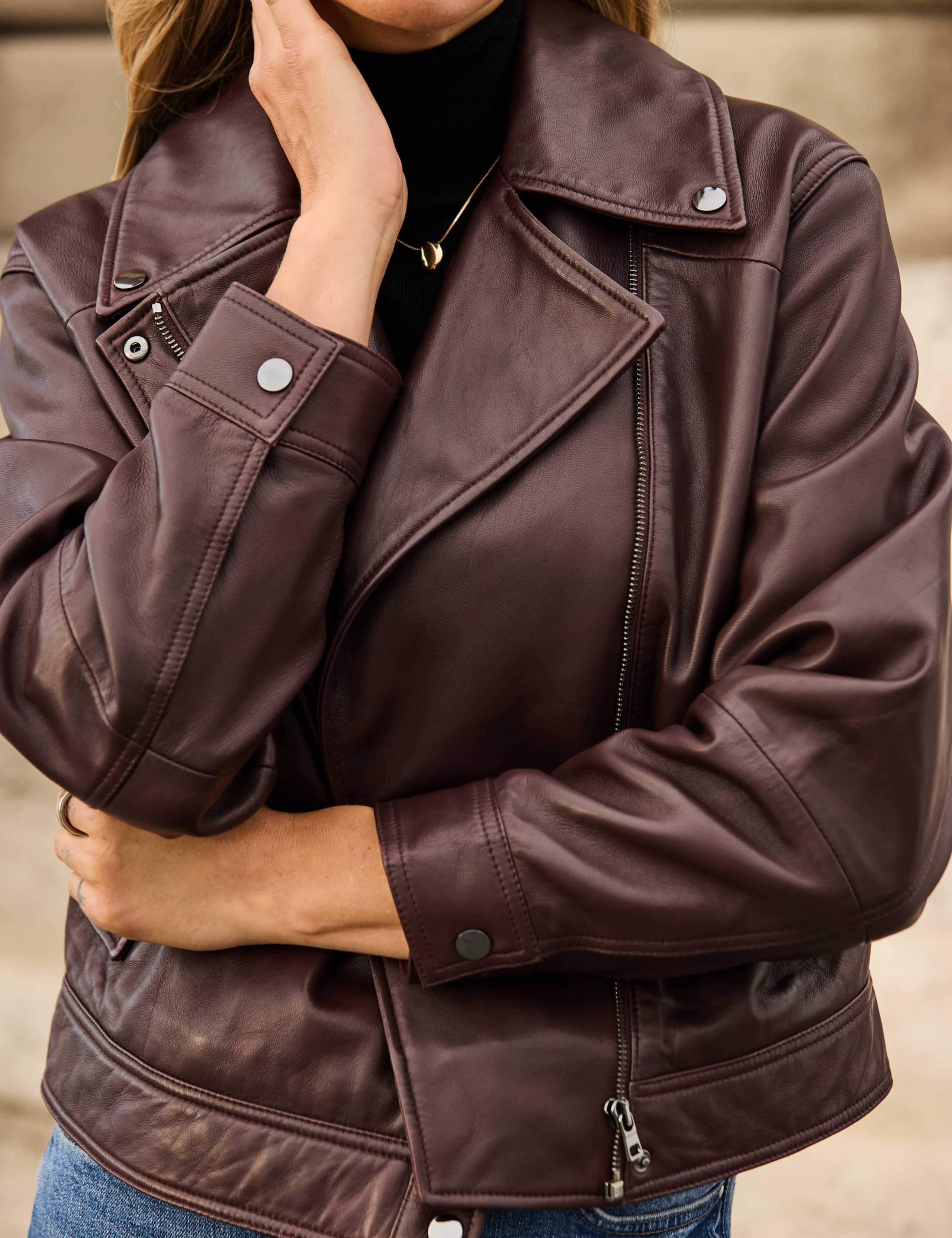 Leather Relaxed Biker Jacket 8 of 9