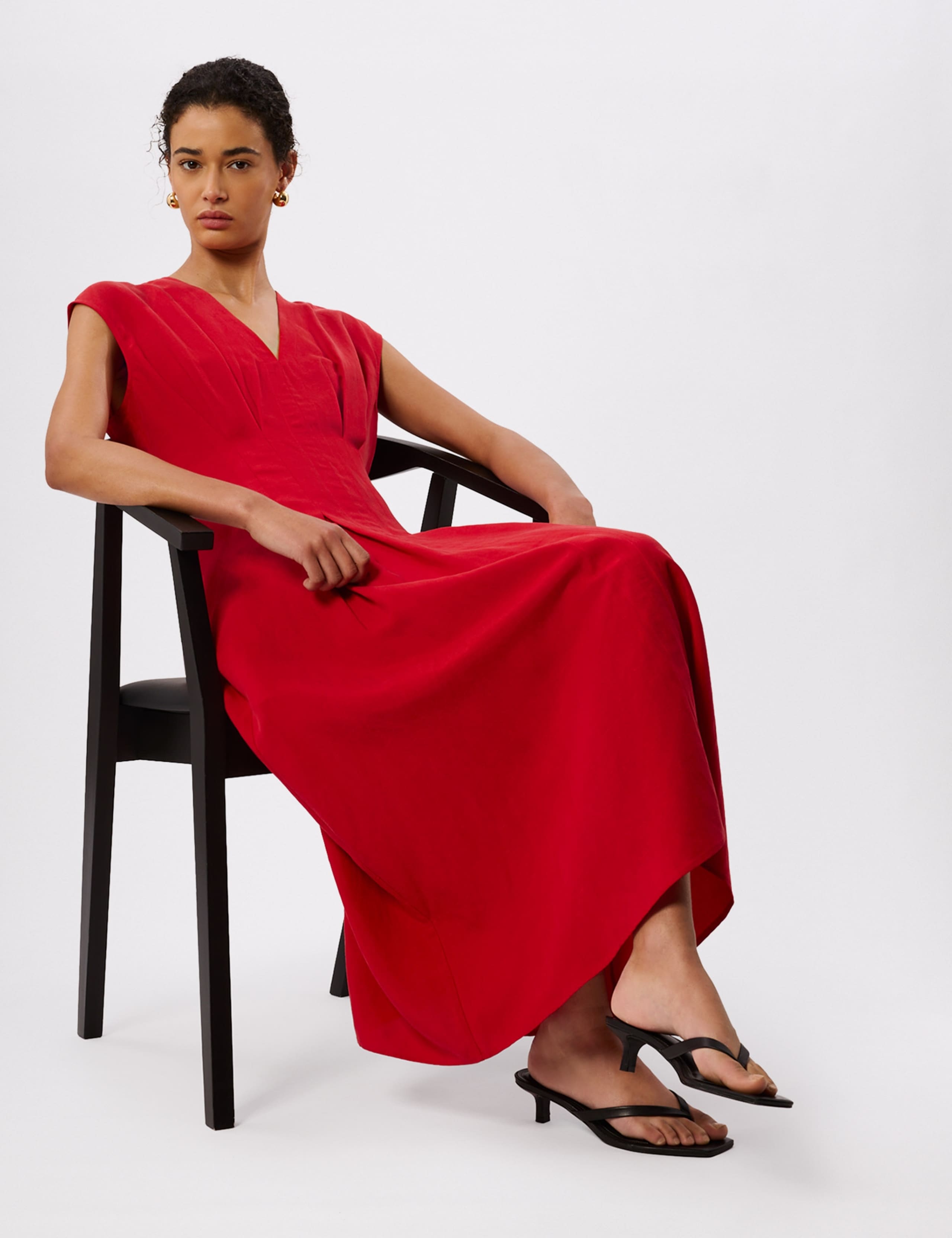 Lyocell Rich V-Neck Midi Skater Dress 4 of 6