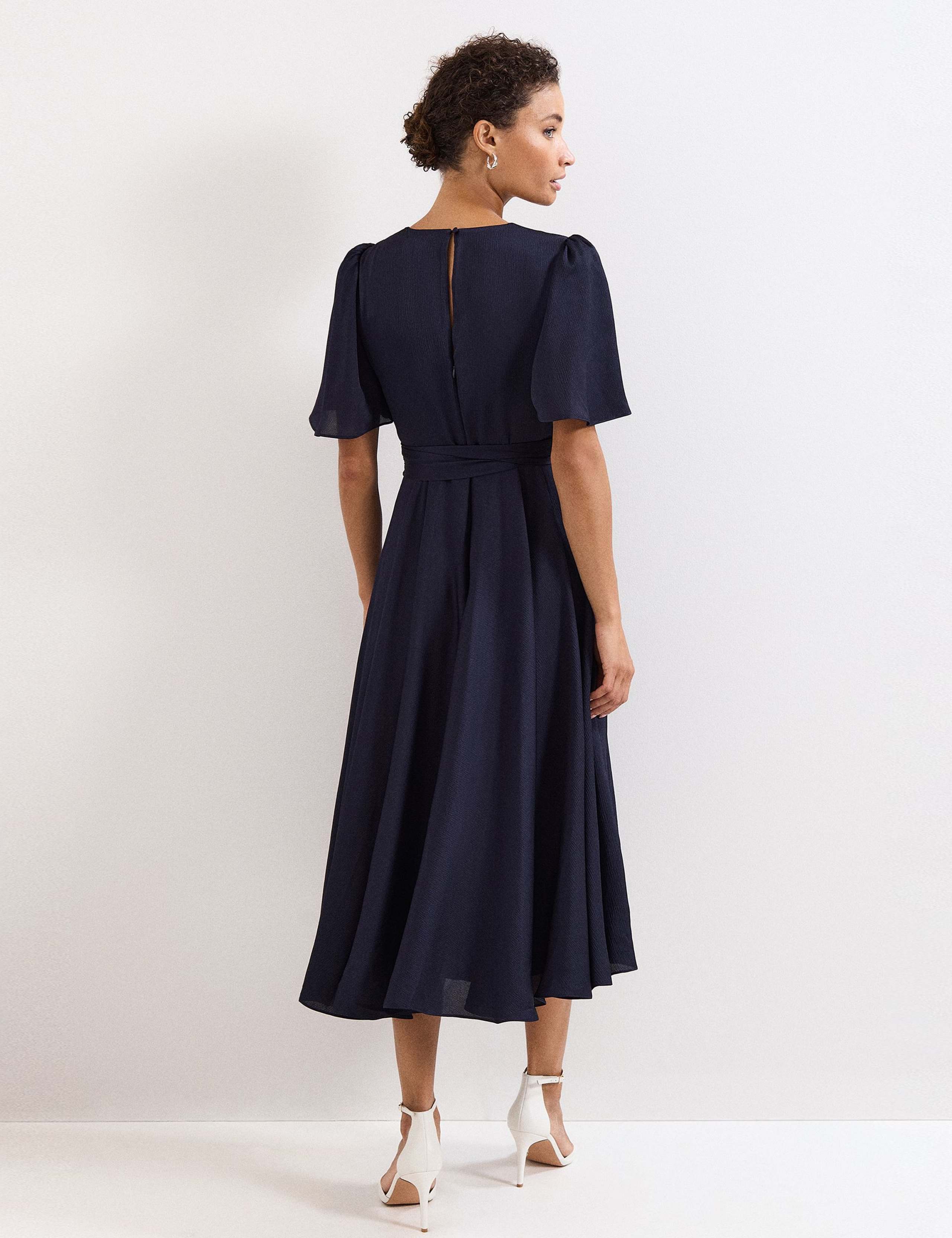 V-Neck Angel Sleeve Midi Wrap Dress 4 of 7