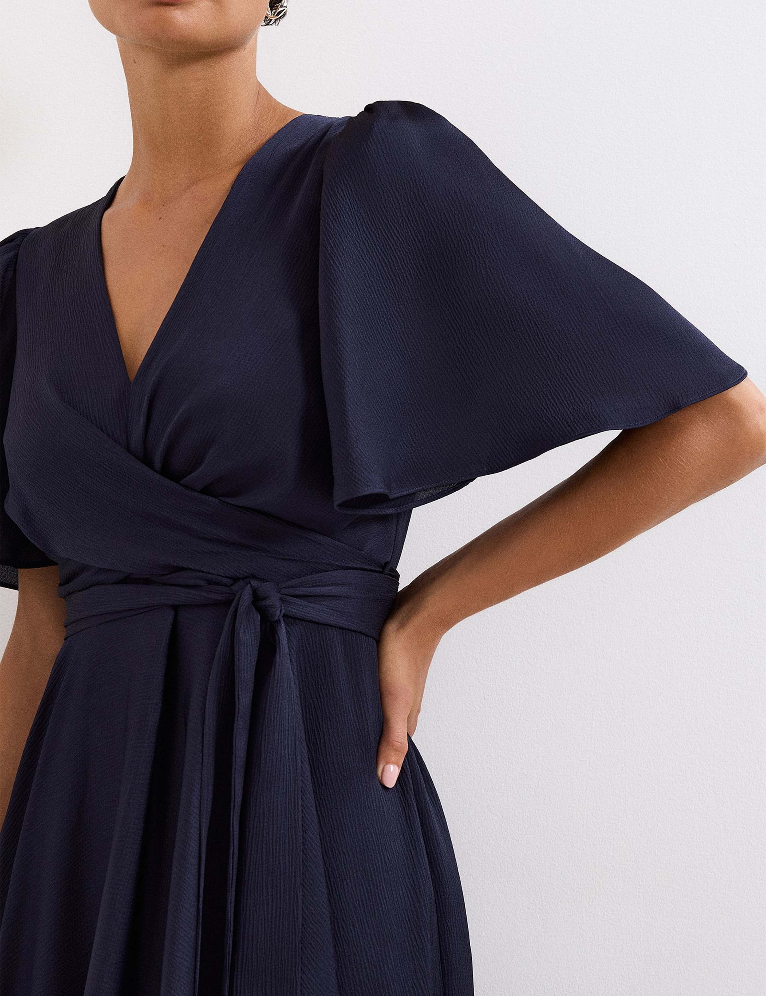 V-Neck Angel Sleeve Midi Wrap Dress 6 of 7