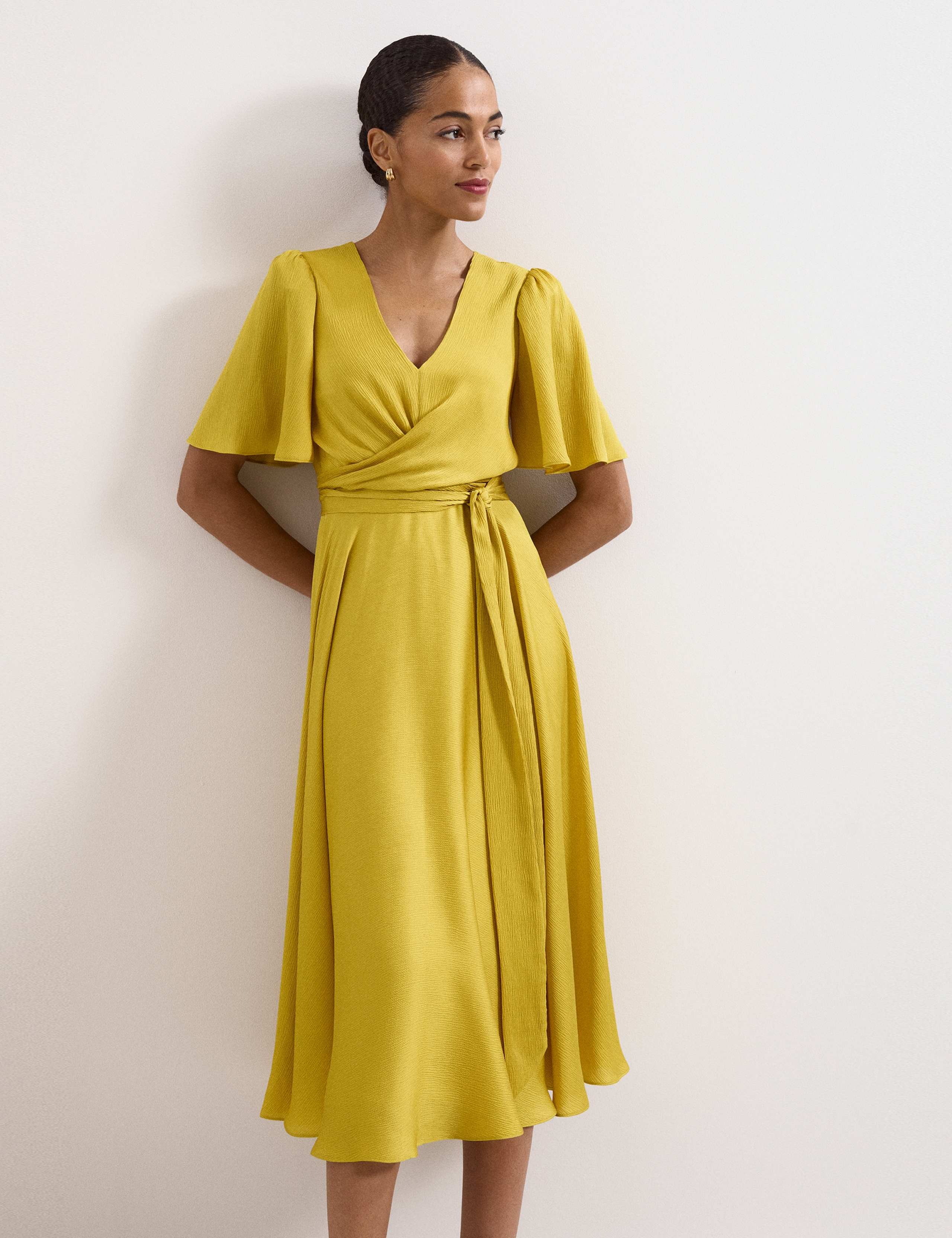 V-Neck Angel Sleeve Midi Wrap Dress 5 of 8