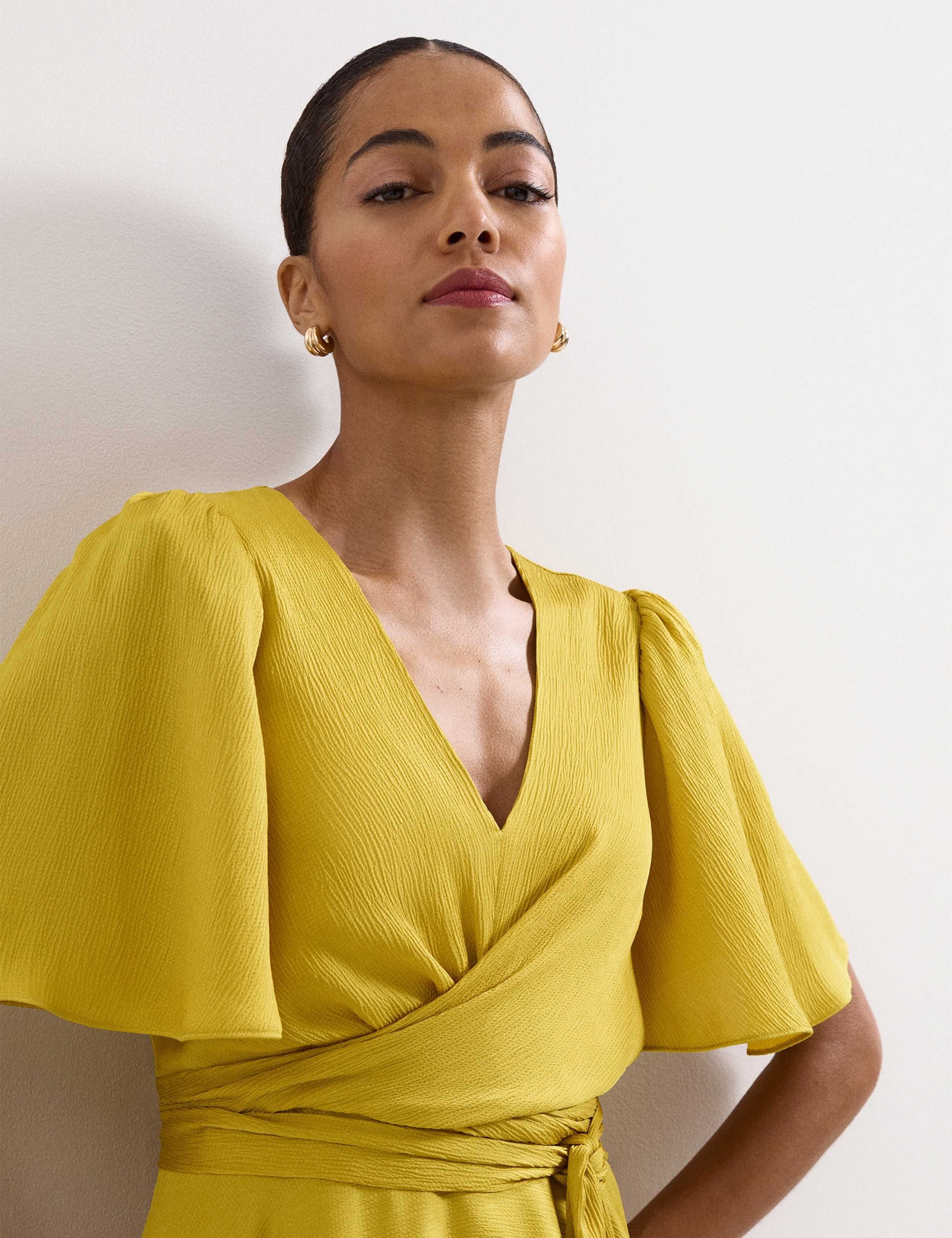 V-Neck Angel Sleeve Midi Wrap Dress 6 of 8