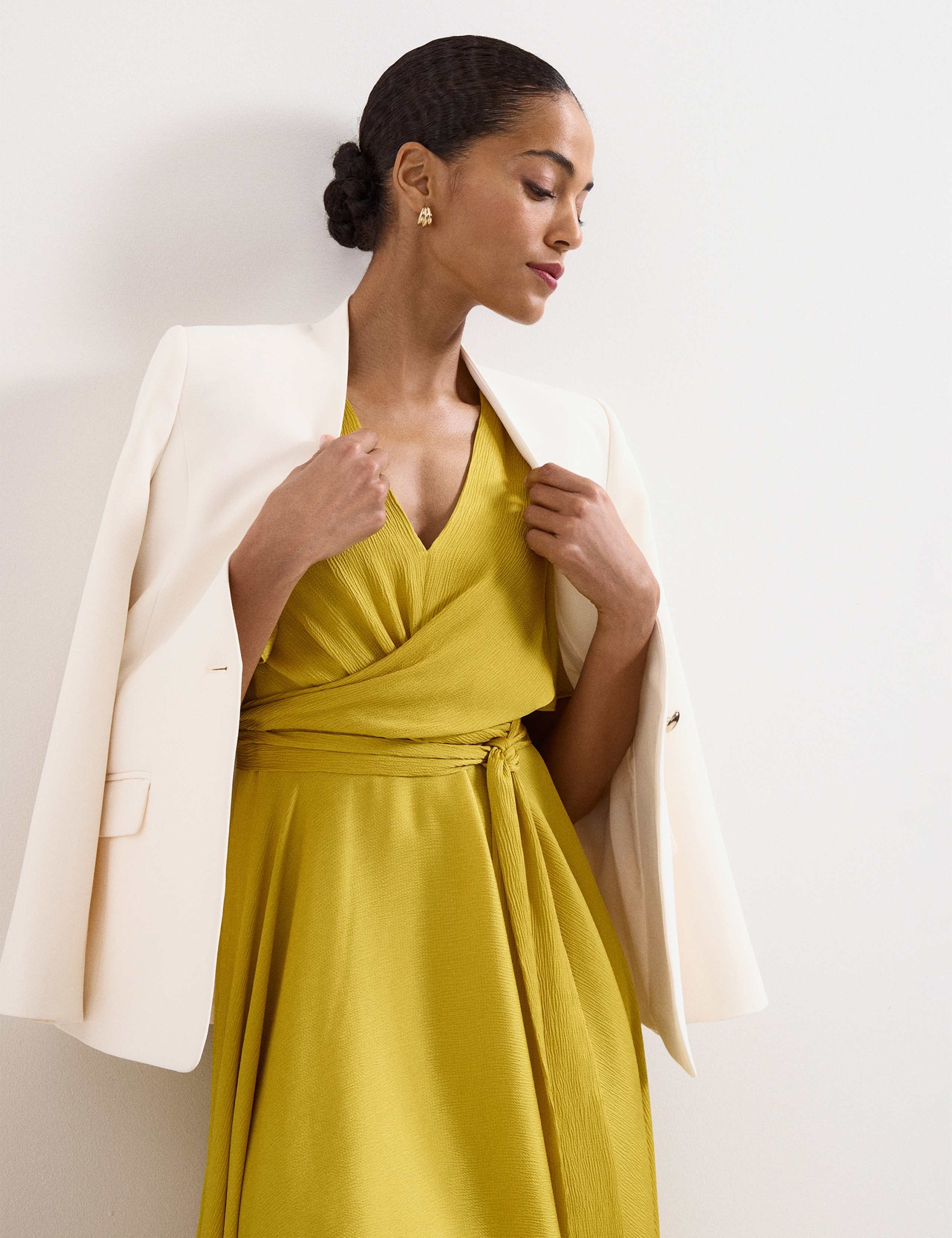 V-Neck Angel Sleeve Midi Wrap Dress 7 of 8