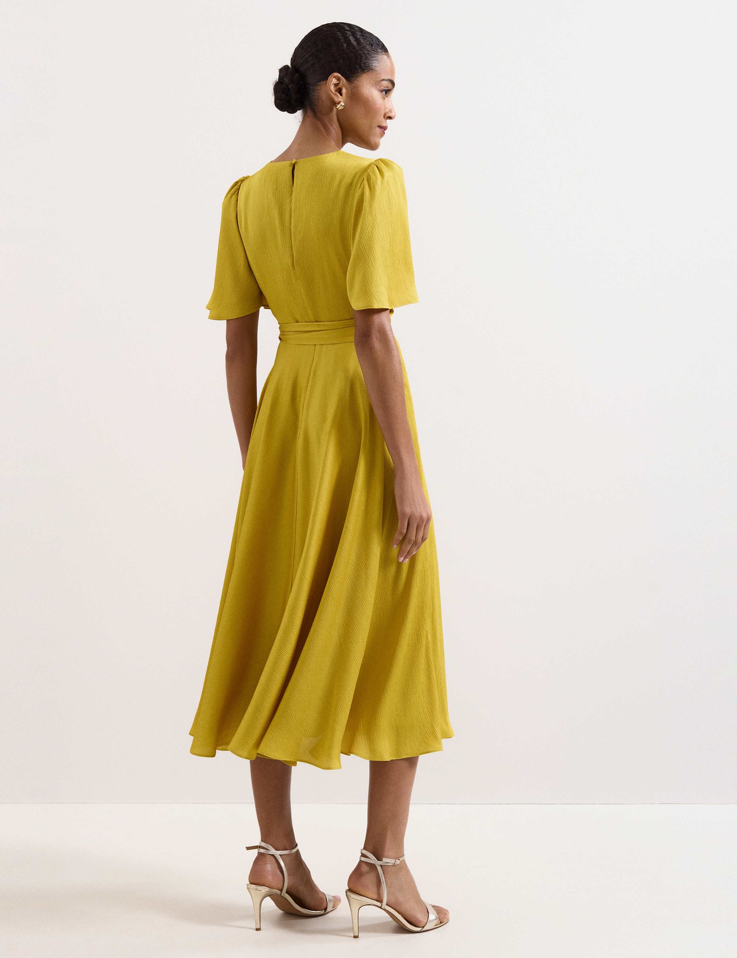 V-Neck Angel Sleeve Midi Wrap Dress 8 of 8