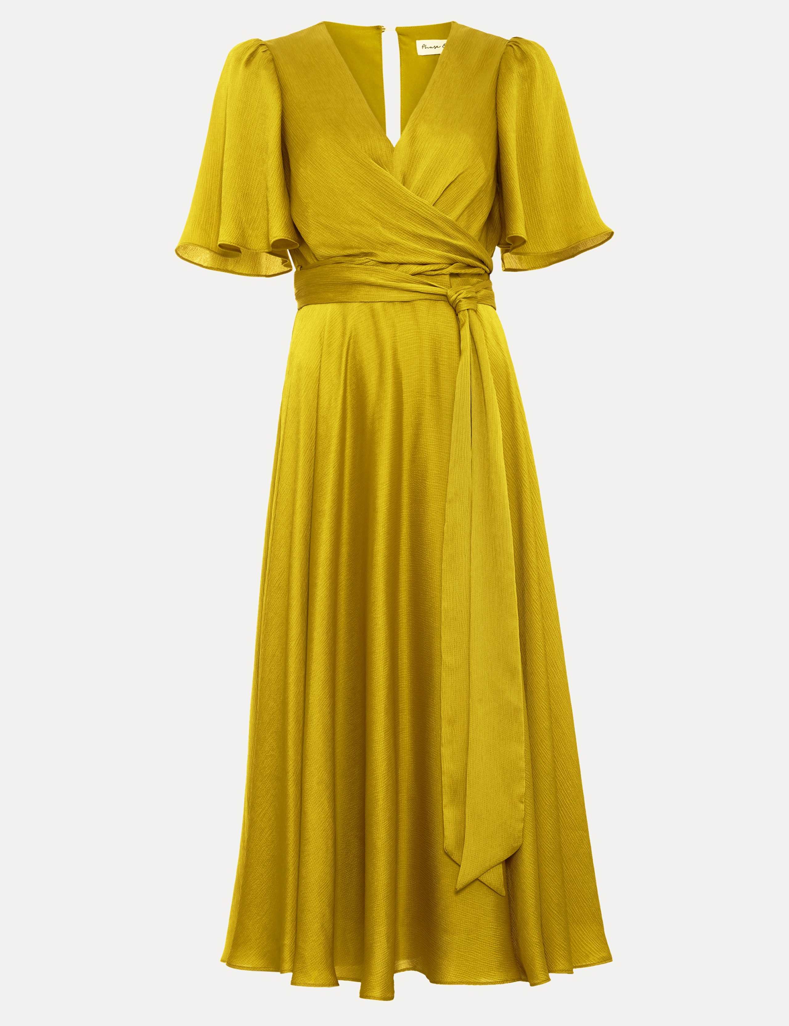 V-Neck Angel Sleeve Midi Wrap Dress 2 of 8
