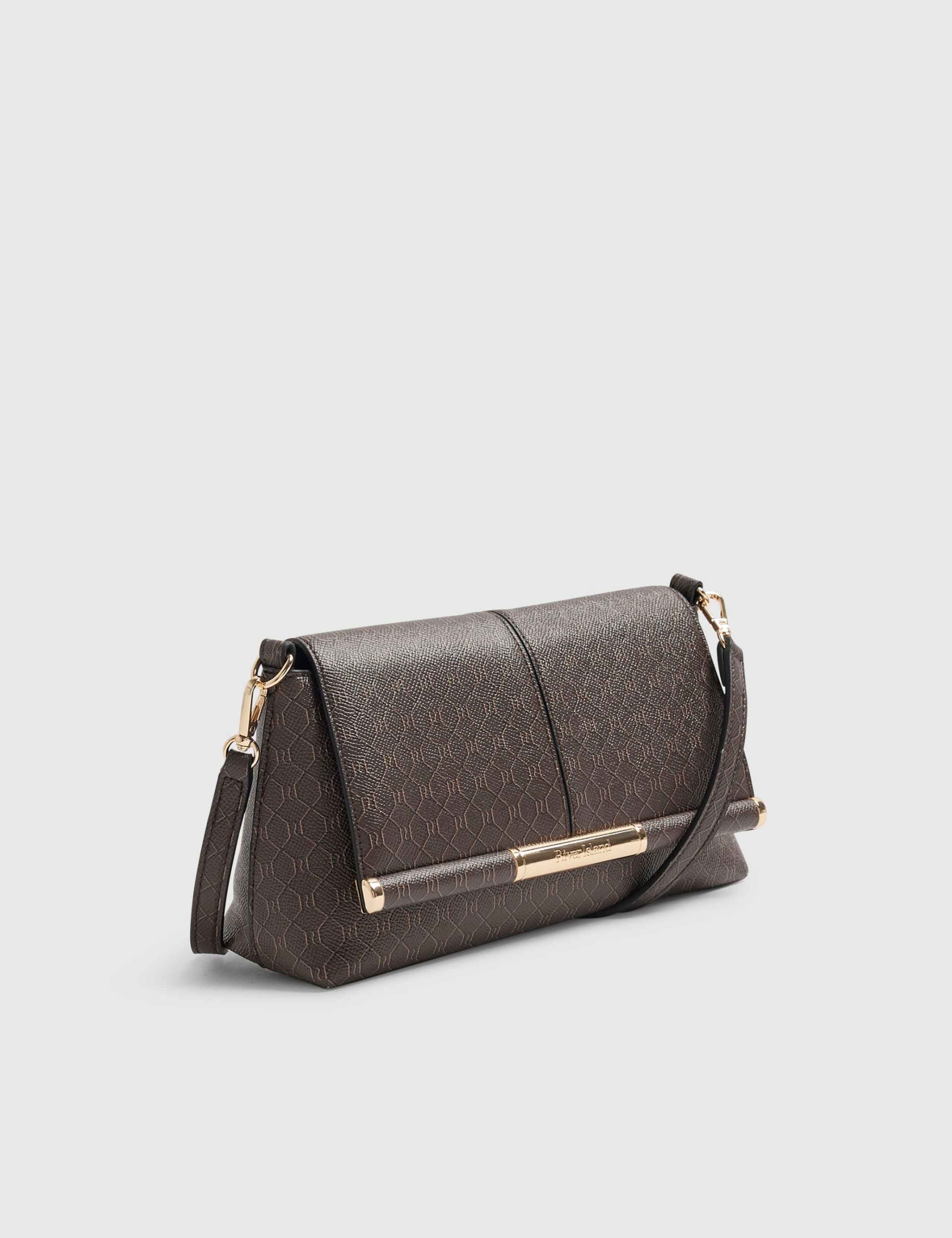 Faux Leather Monogram Shoulder Bag 2 of 5