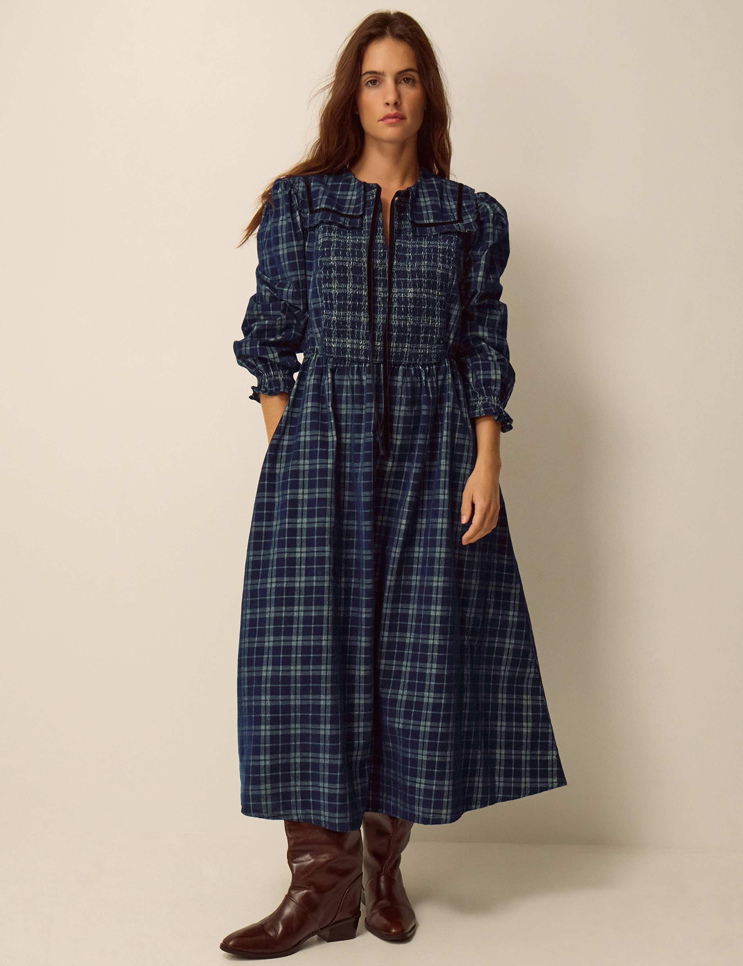 Pure Cotton Checked Midi Skater Dress 1 of 4