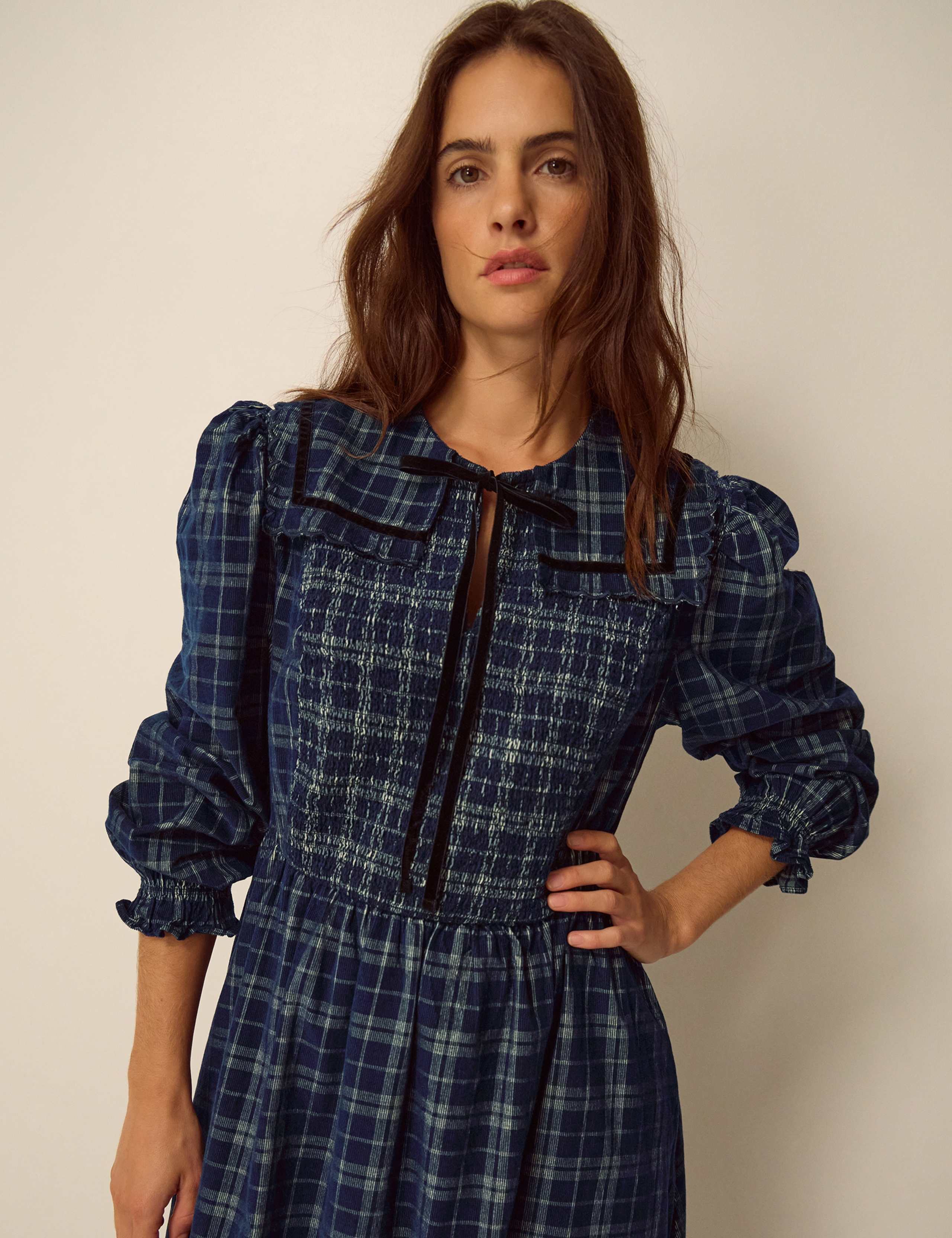Pure Cotton Checked Midi Skater Dress 2 of 4