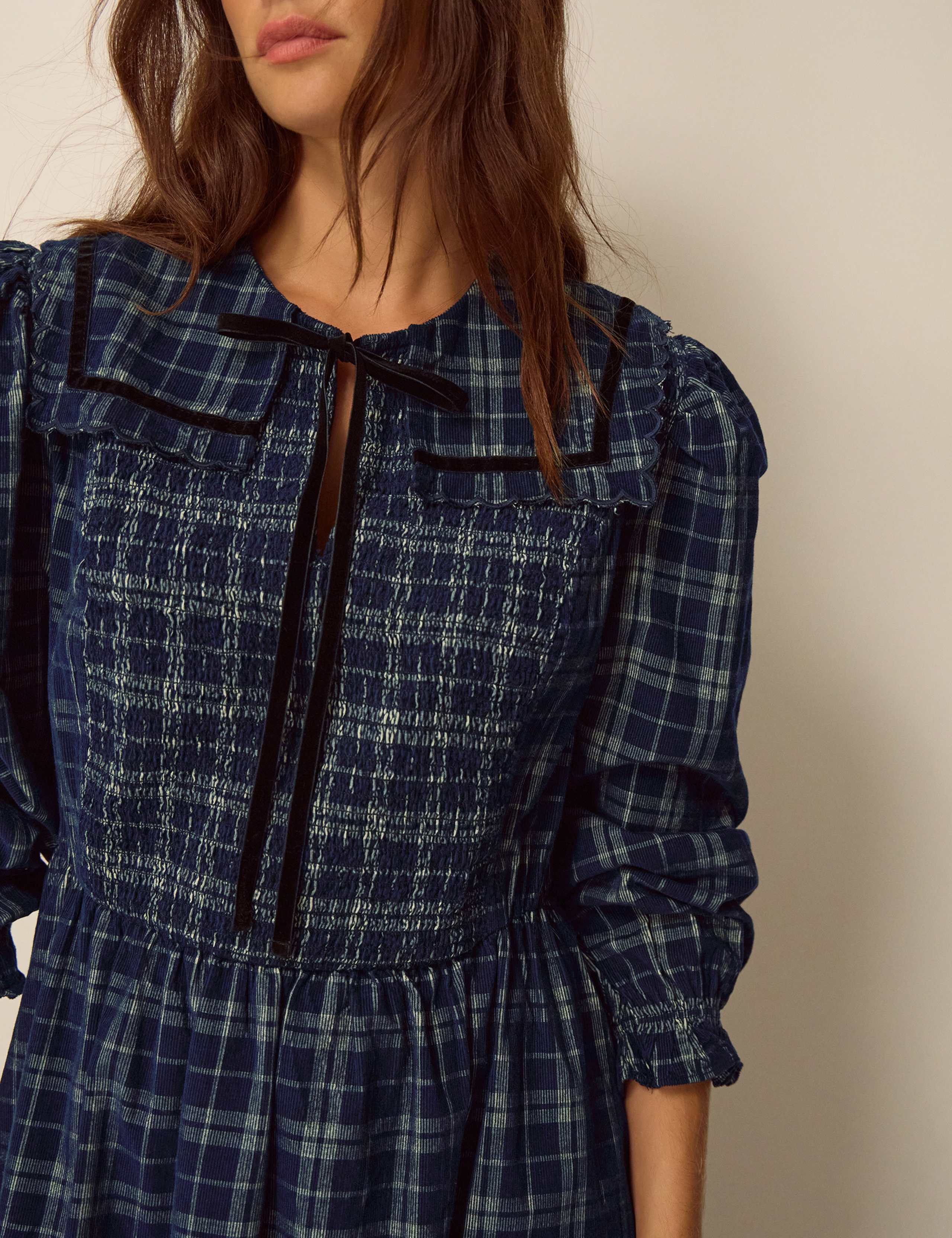 Pure Cotton Checked Midi Skater Dress 3 of 4