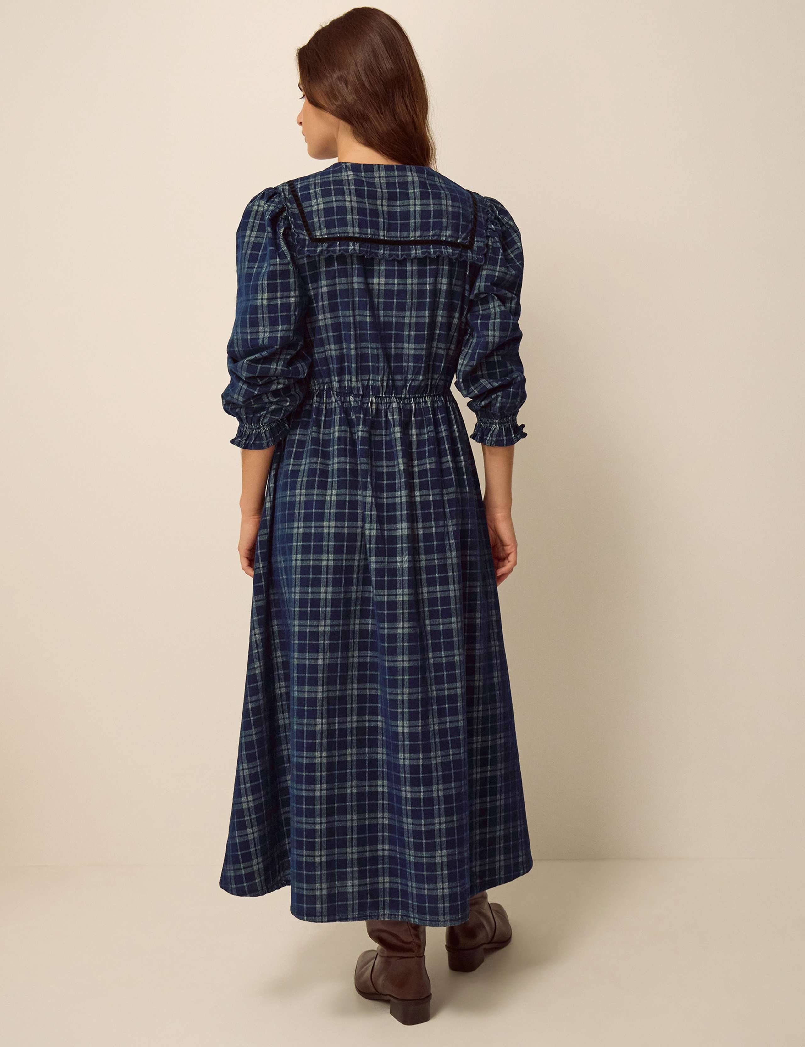 Pure Cotton Checked Midi Skater Dress 4 of 4