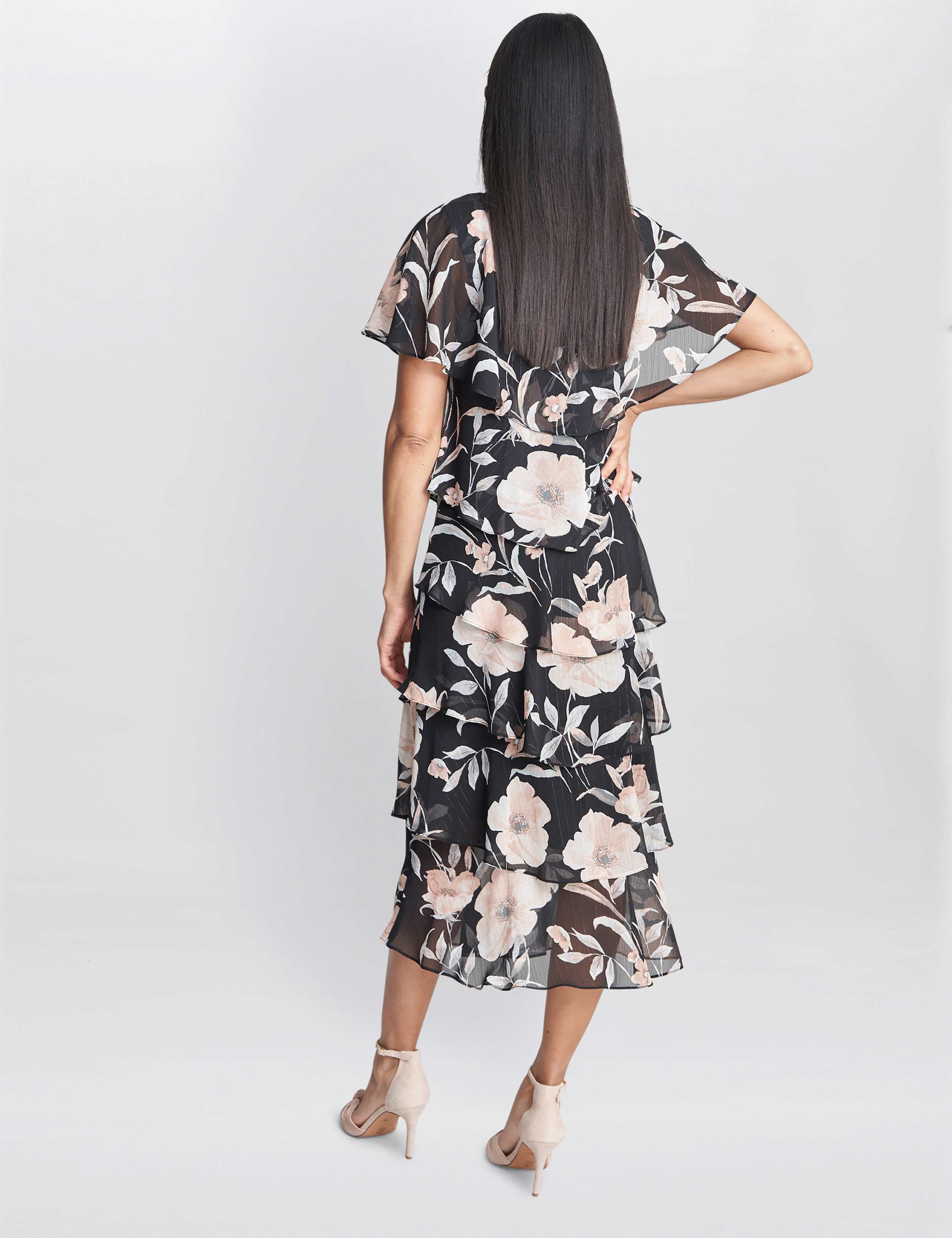 Floral V-Neck Midi Tiered Dress 3 of 5