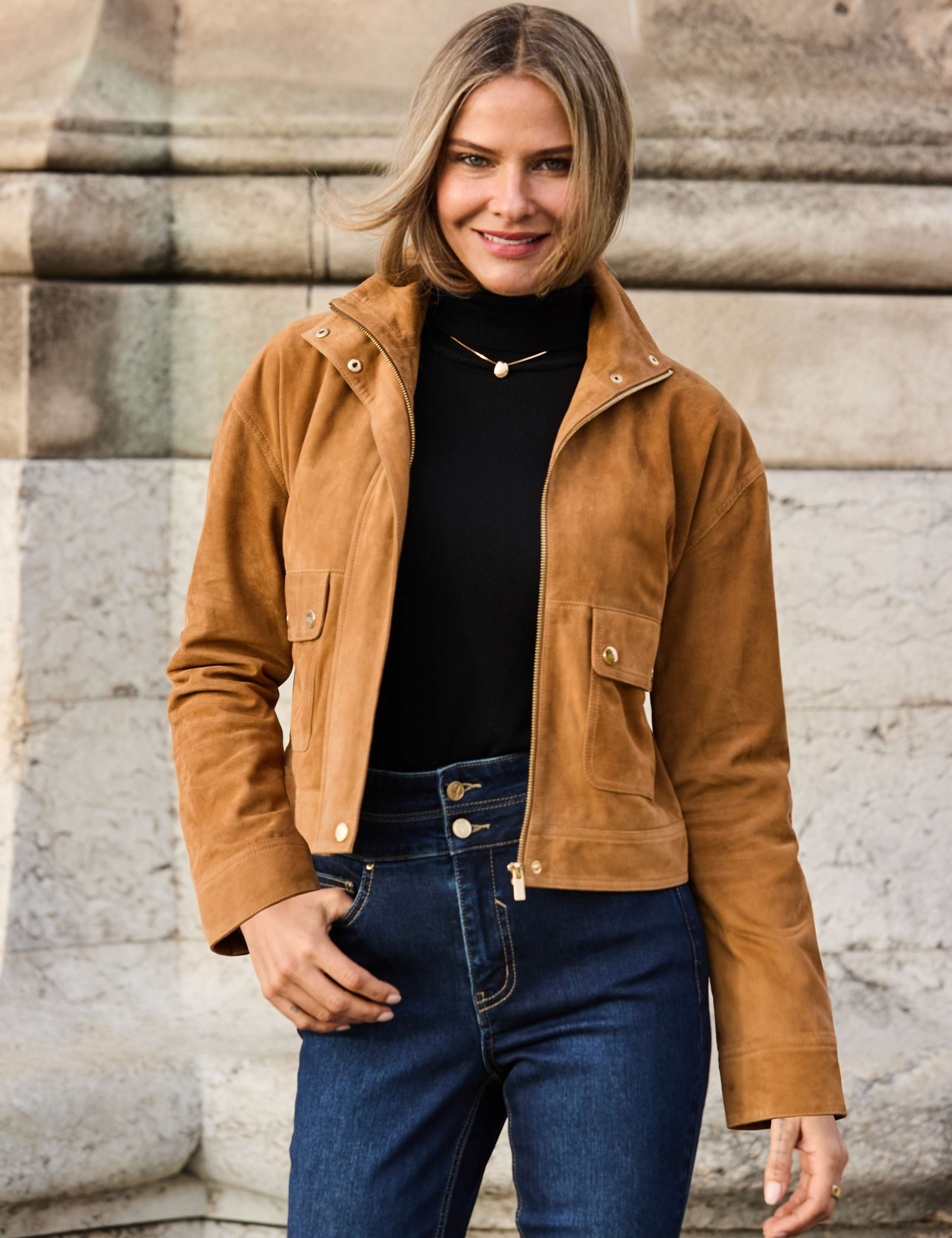 Suede Funnel Neck Bomber Jacket 4 of 9