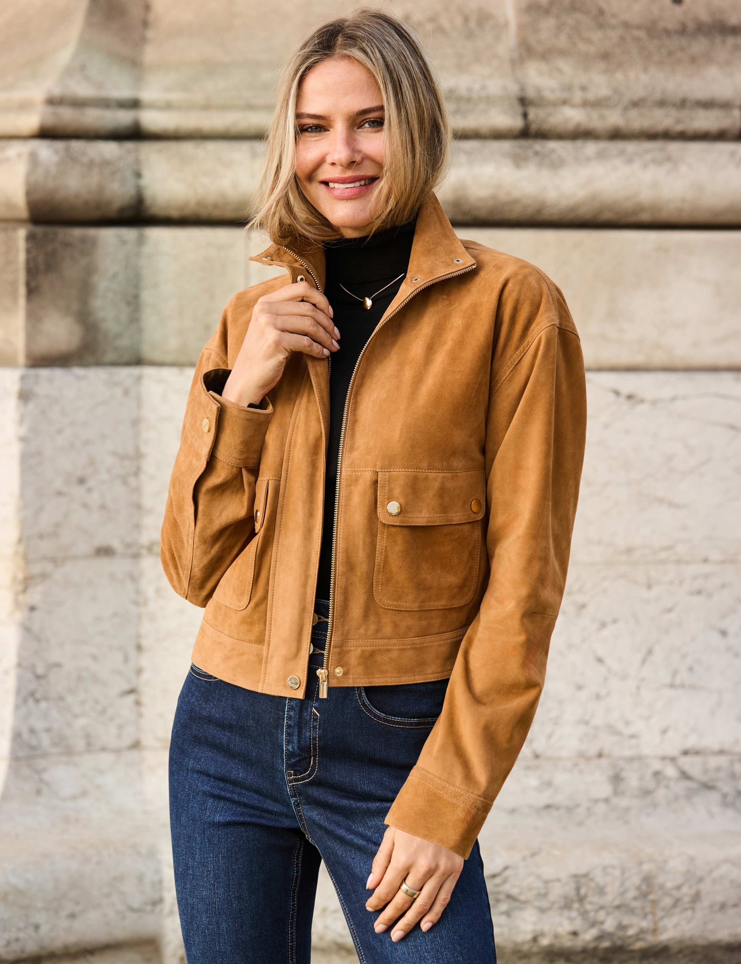 Suede Funnel Neck Bomber Jacket 5 of 9