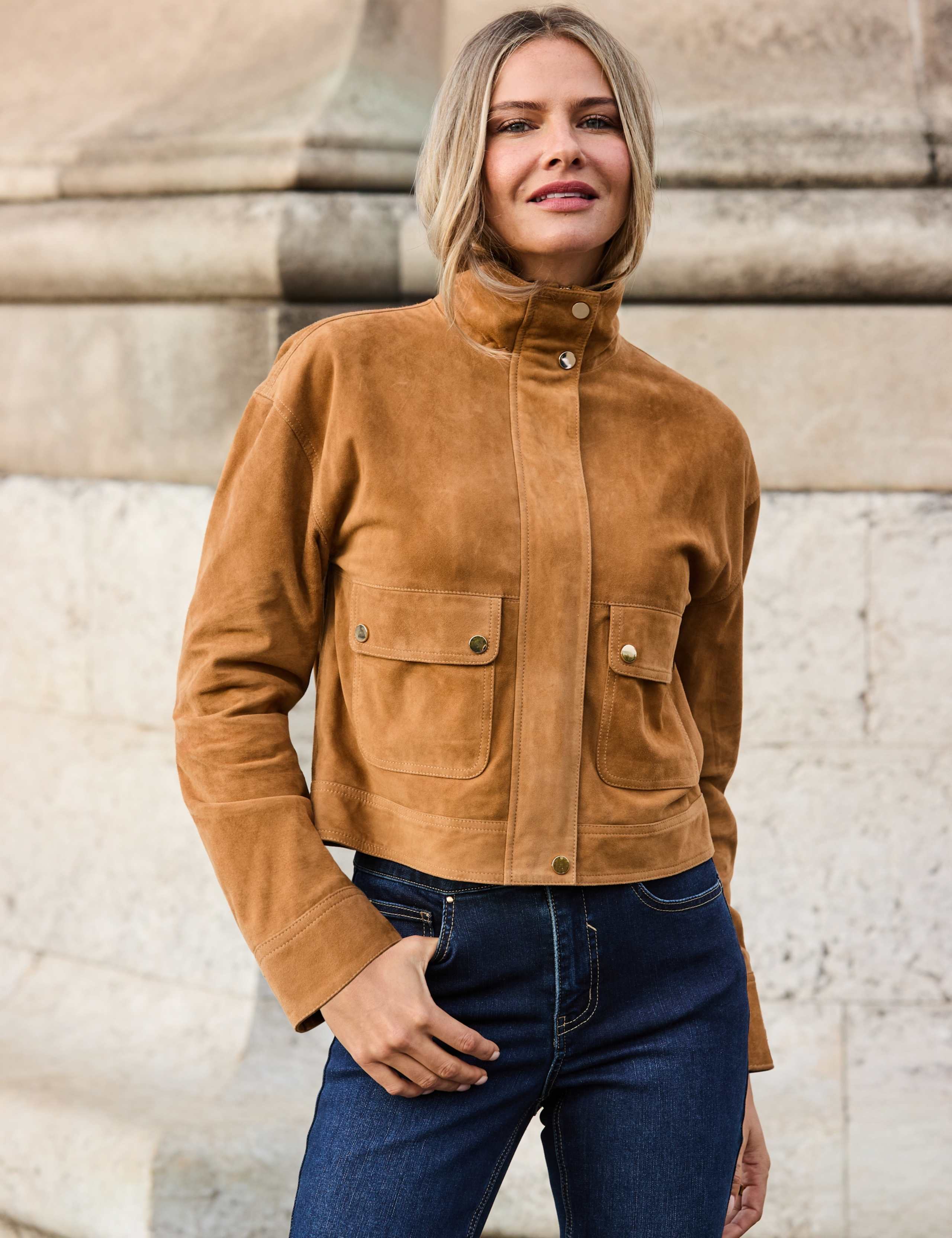 Suede Funnel Neck Bomber Jacket 8 of 9