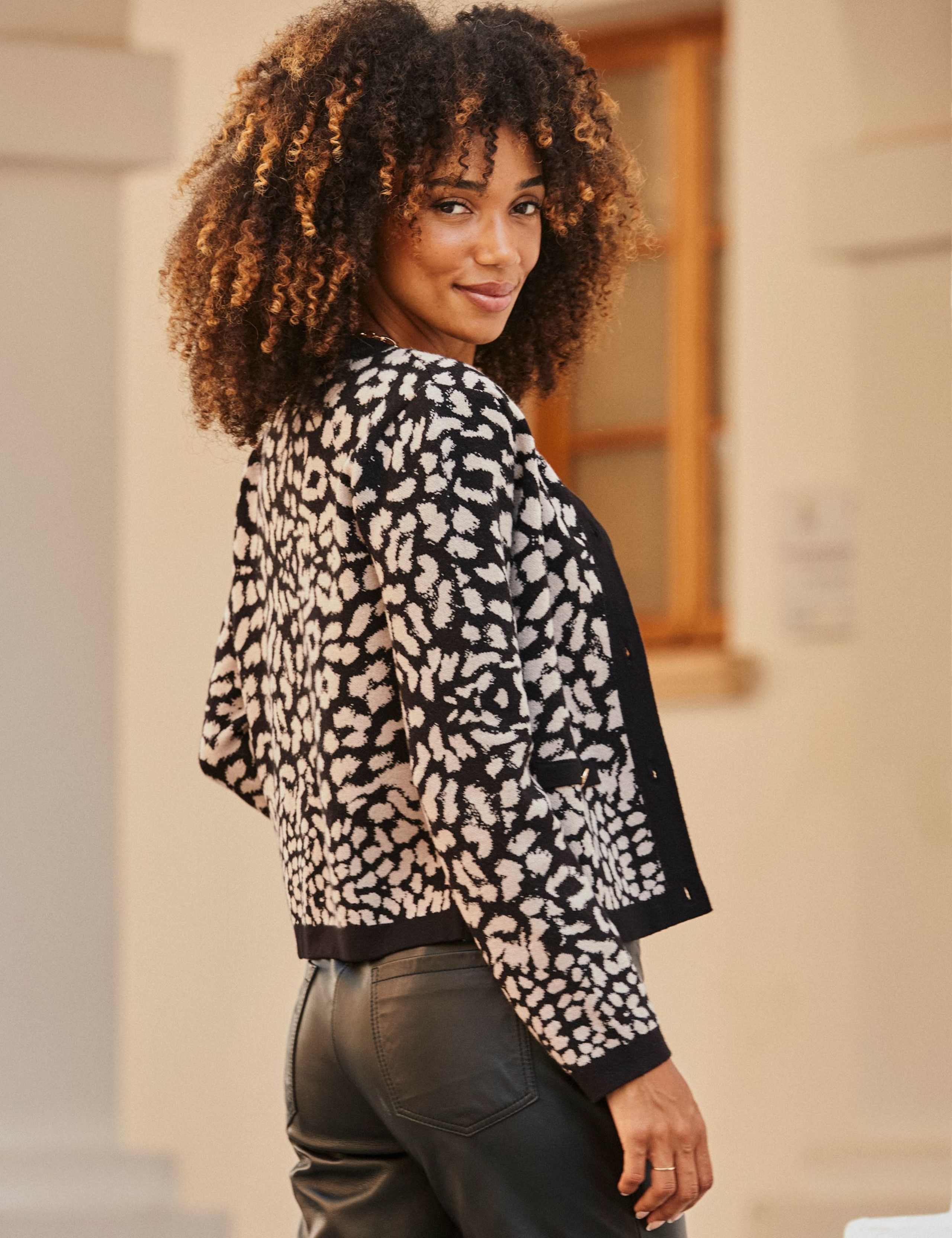 Animal Print Button Front Cropped Cardigan 6 of 7