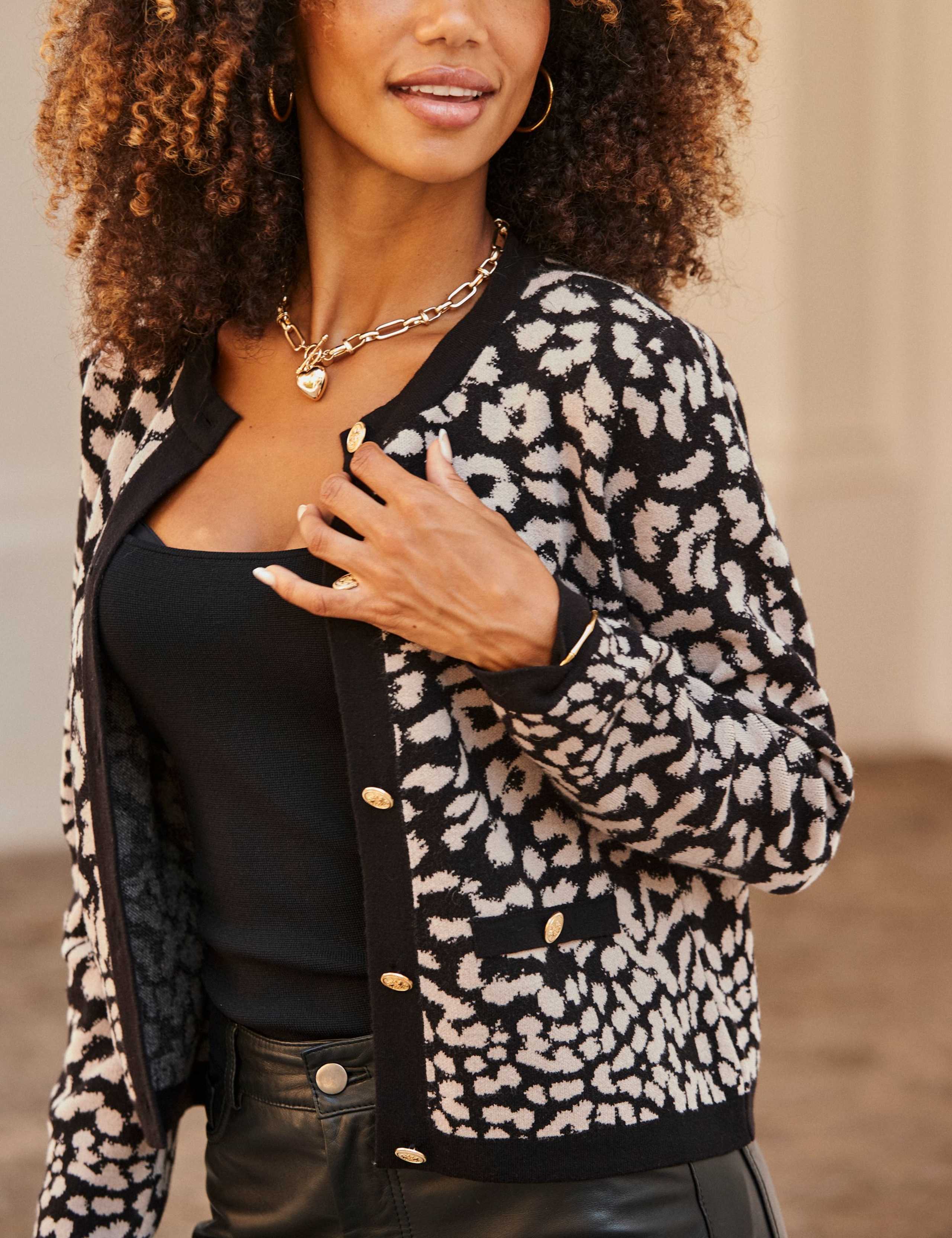 Animal Print Button Front Cropped Cardigan 7 of 7