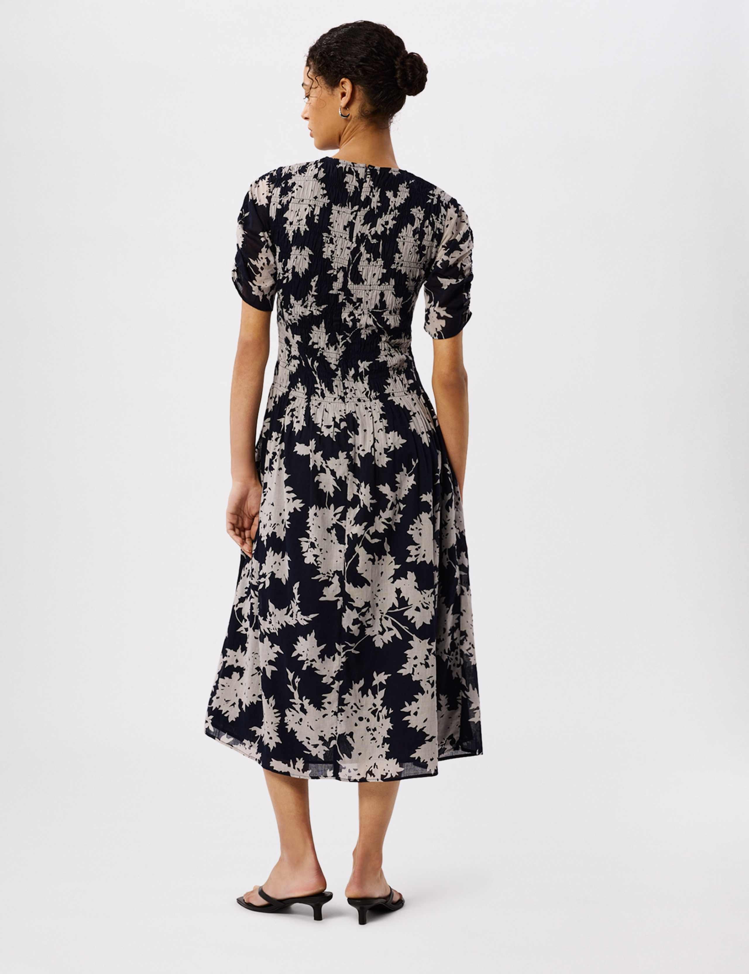 Pure Cotton Printed Midi Shirred Dress 3 of 6