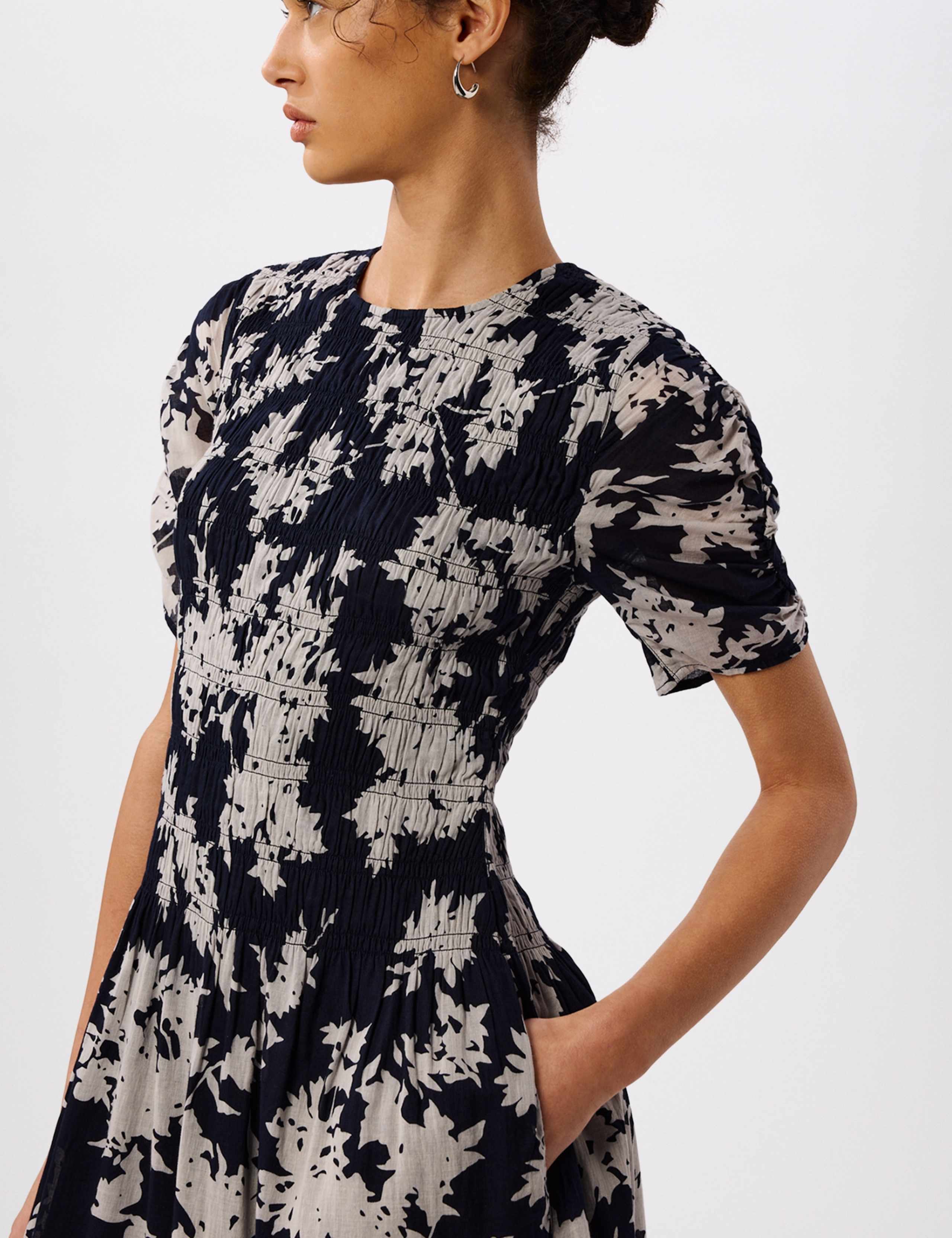 Pure Cotton Printed Midi Shirred Dress 5 of 6