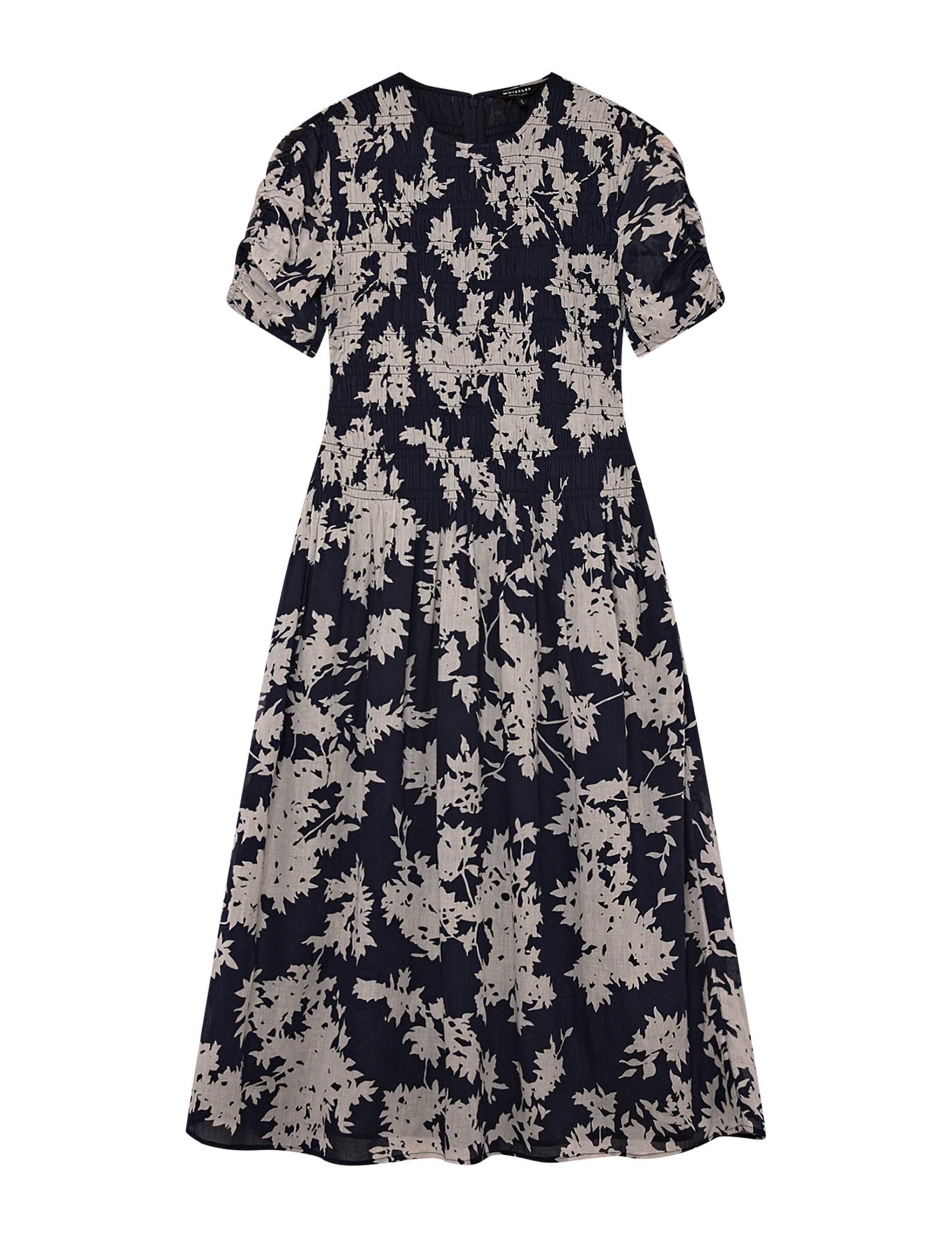 Pure Cotton Printed Midi Shirred Dress 2 of 6
