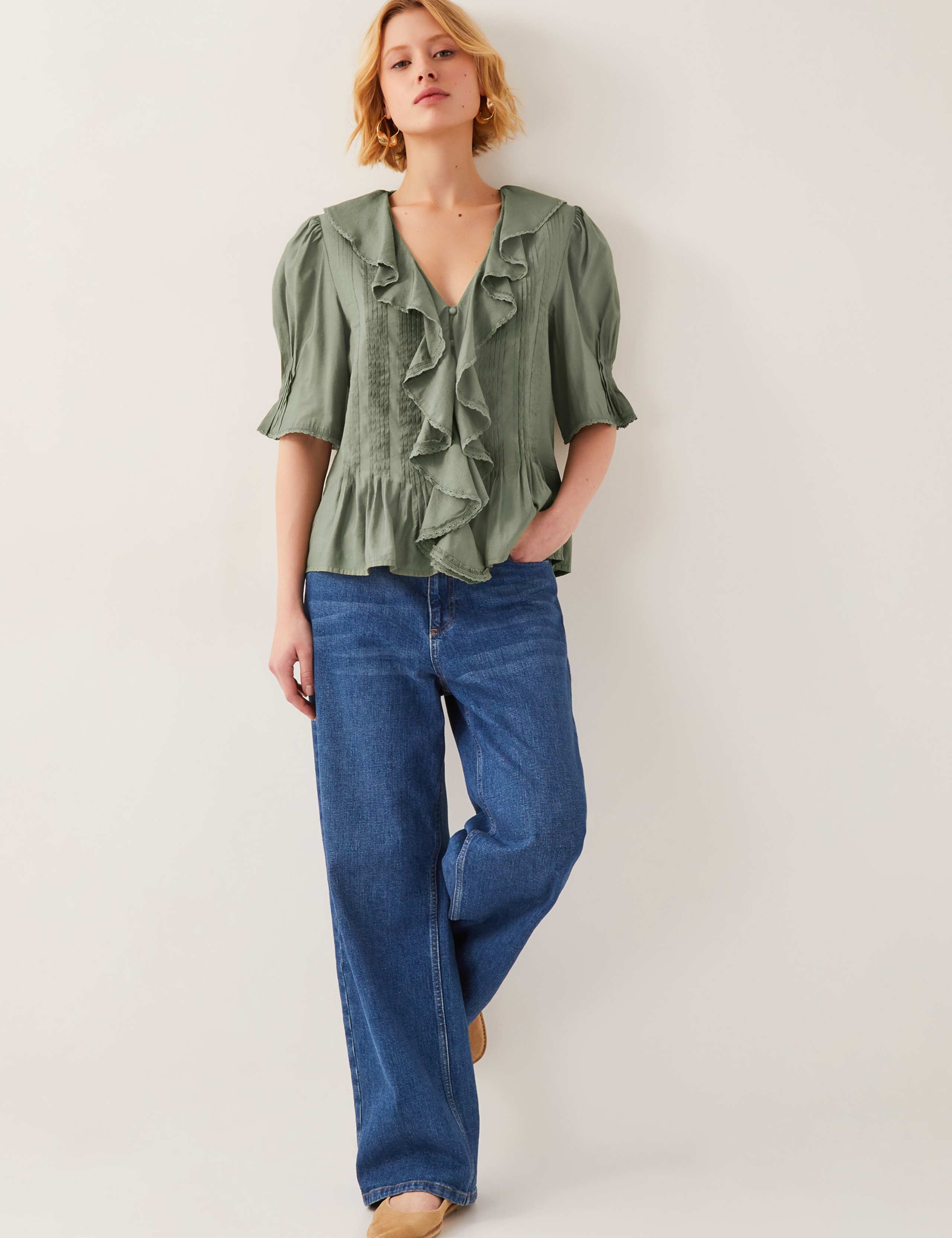V-Neck Frill Detail Pintuck Blouse 4 of 4