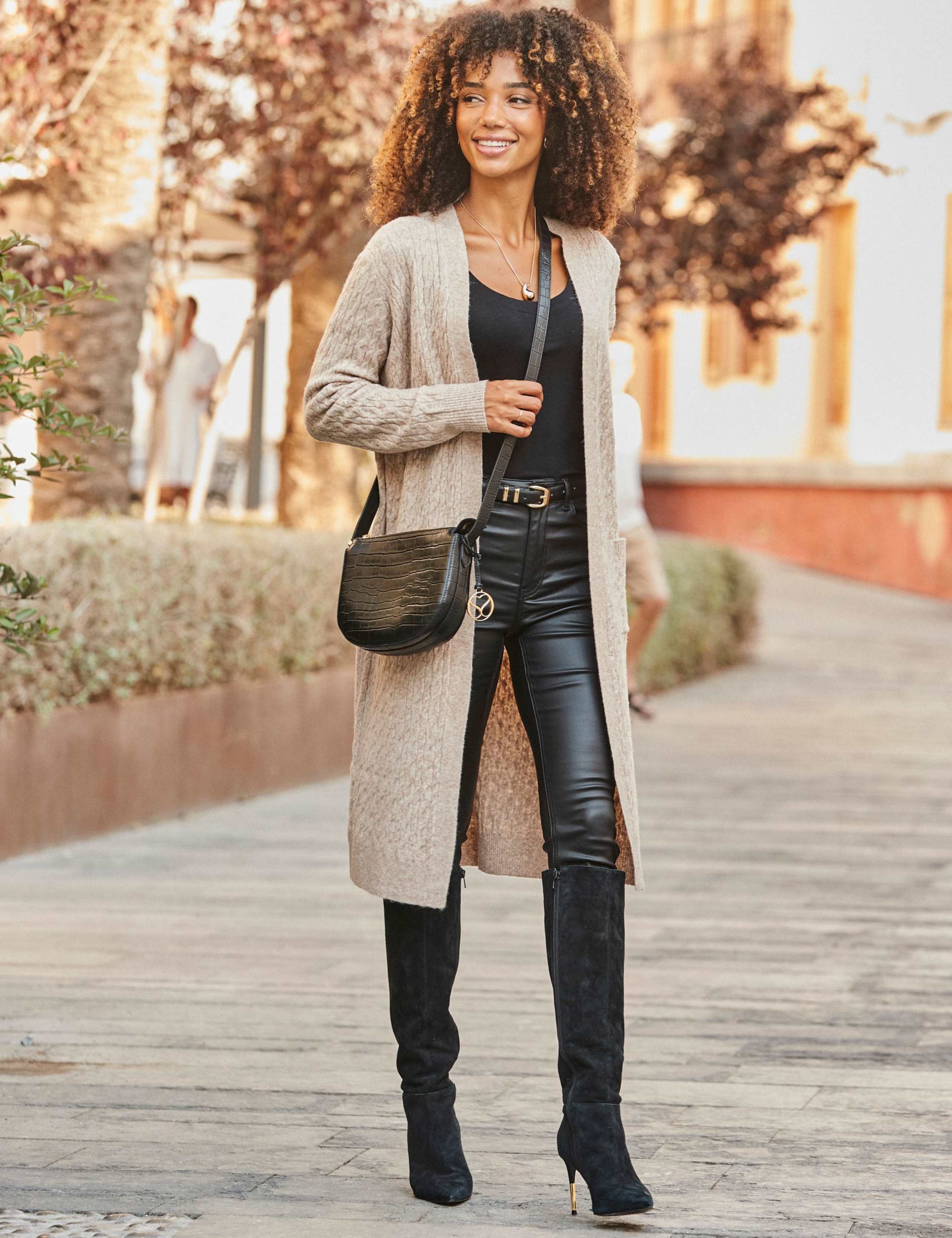 Cable Knit Blouson Sleeve Longline Cardigan 2 of 5