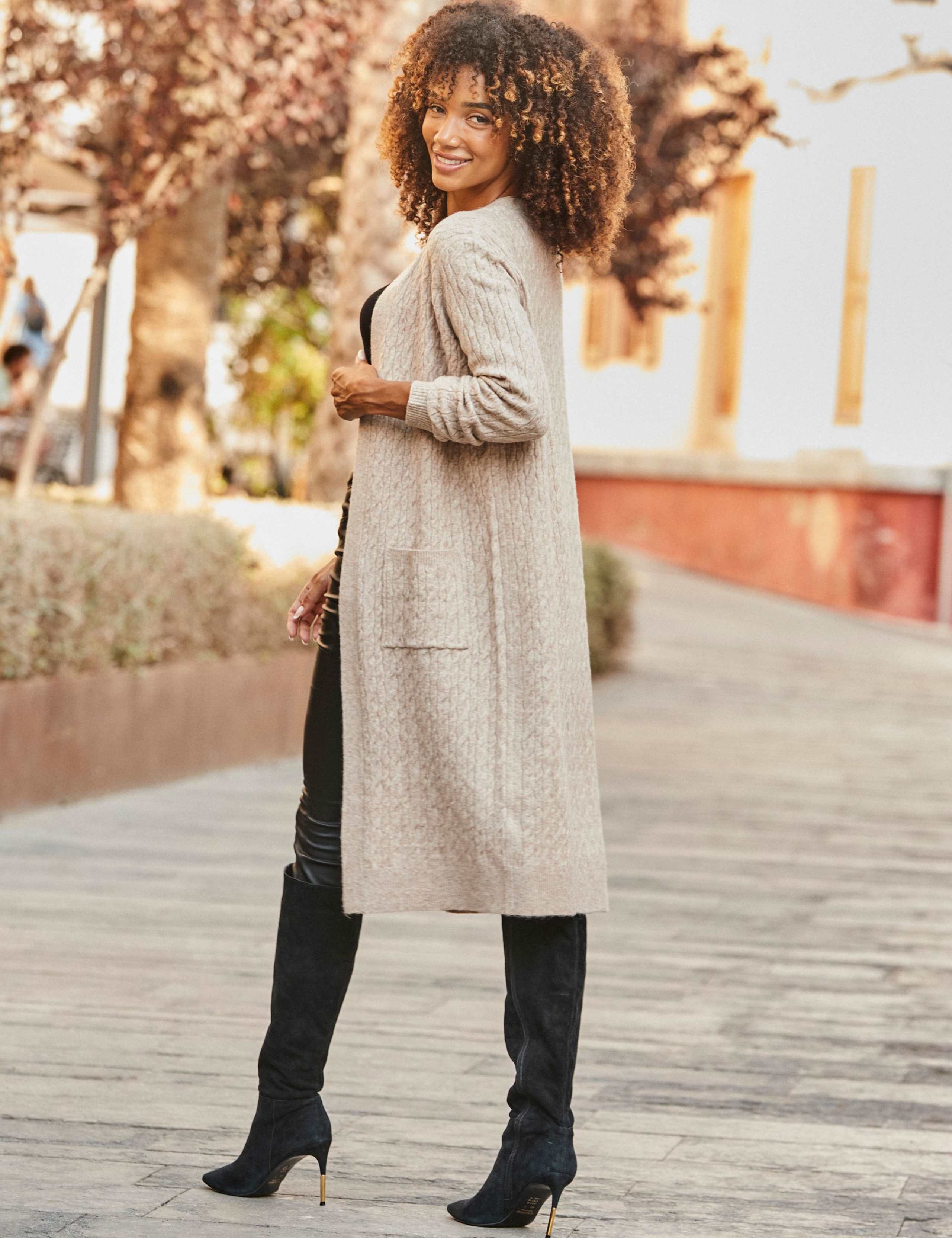 Cable Knit Blouson Sleeve Longline Cardigan 4 of 5