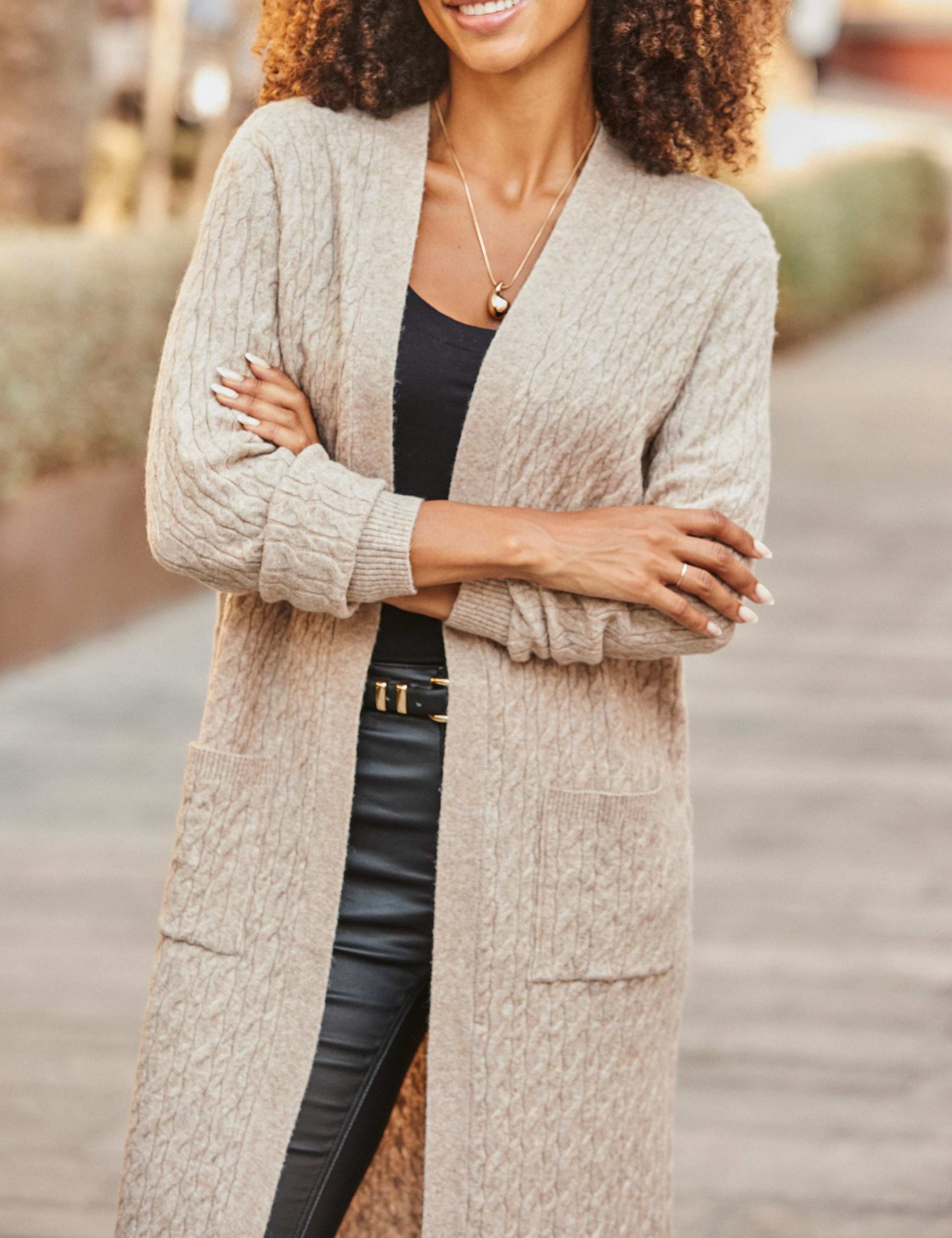 Cable Knit Blouson Sleeve Longline Cardigan 5 of 5
