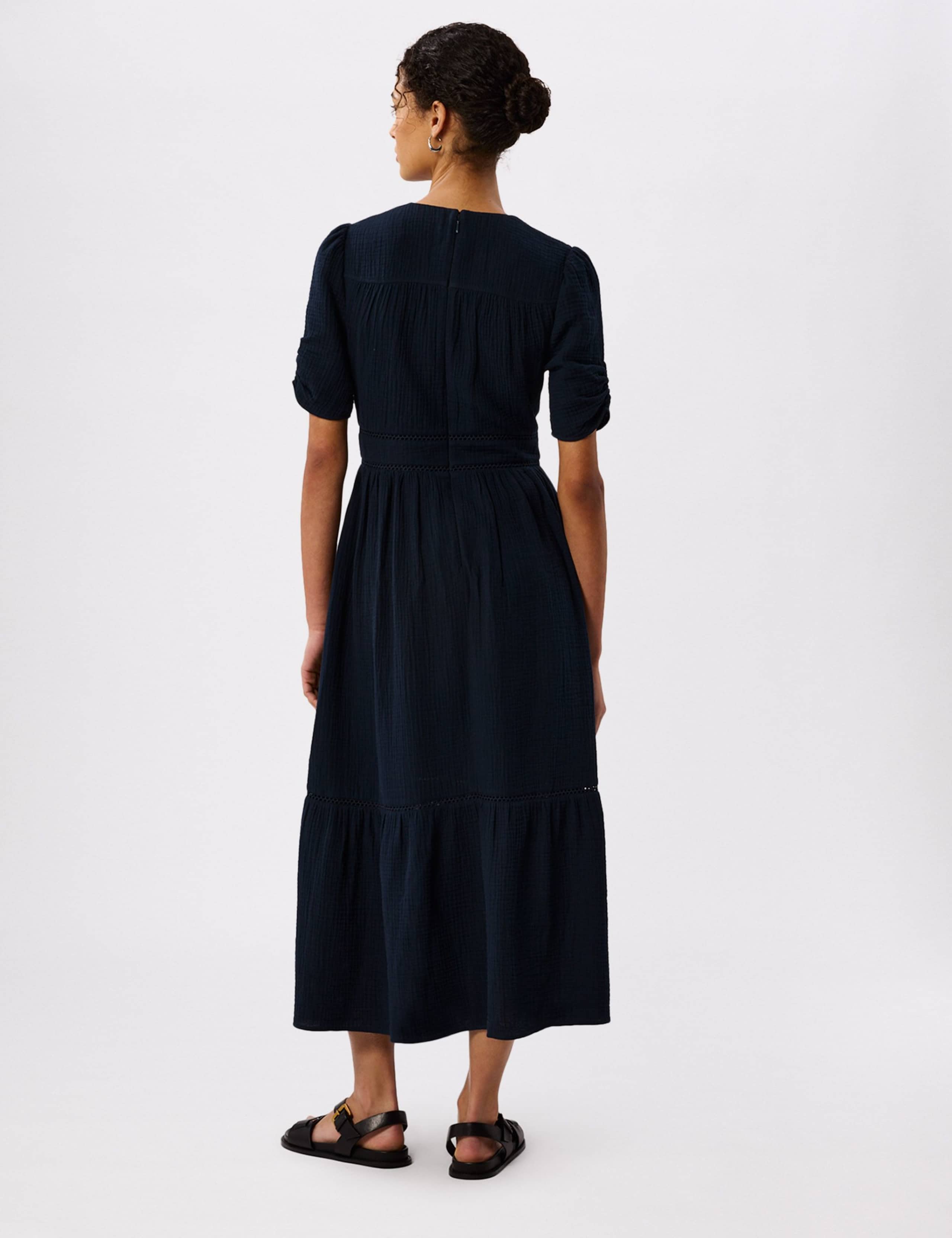 Pure Cotton Textured V-Neck Midi Relaxed Dress 3 of 4
