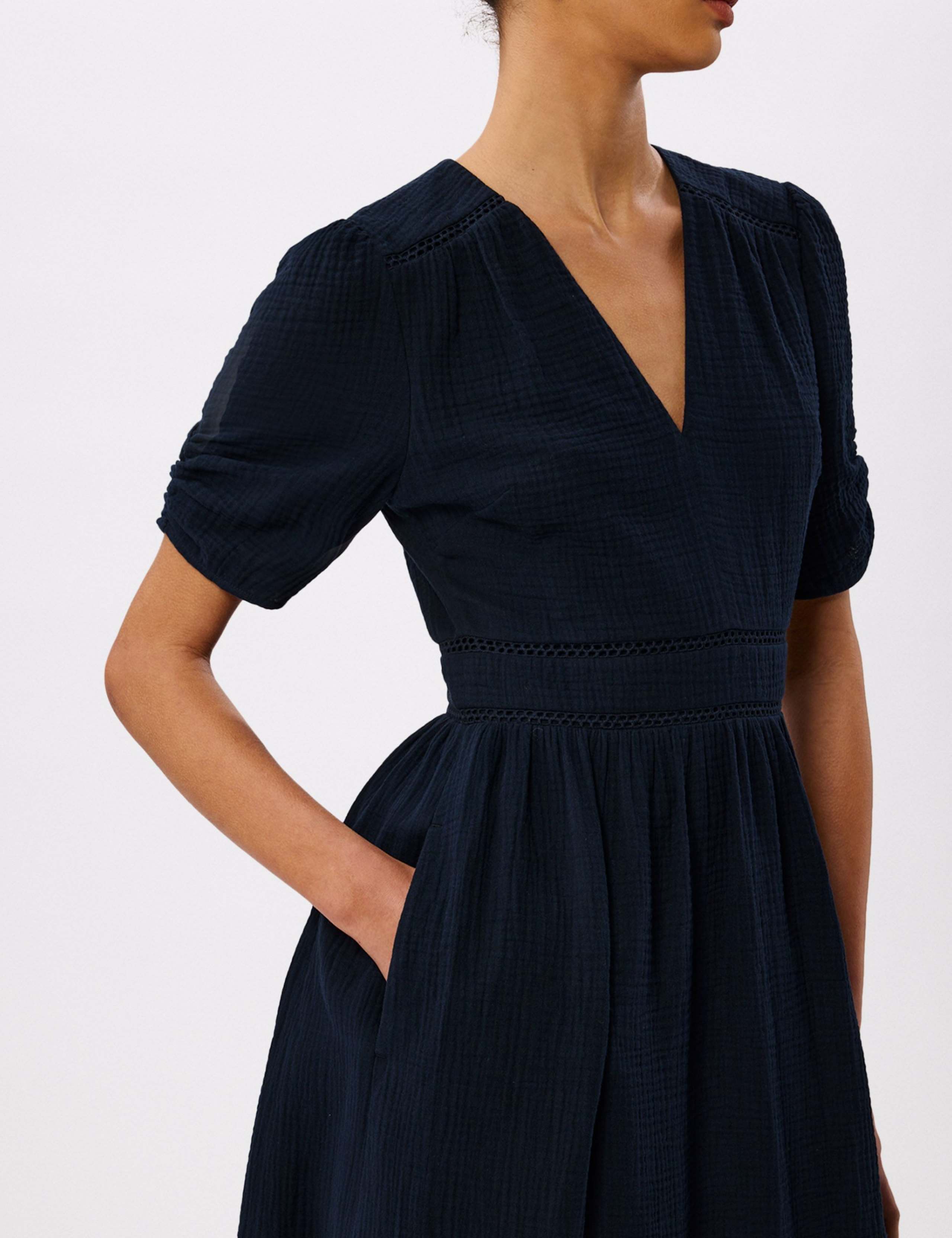 Pure Cotton Textured V-Neck Midi Relaxed Dress 4 of 4