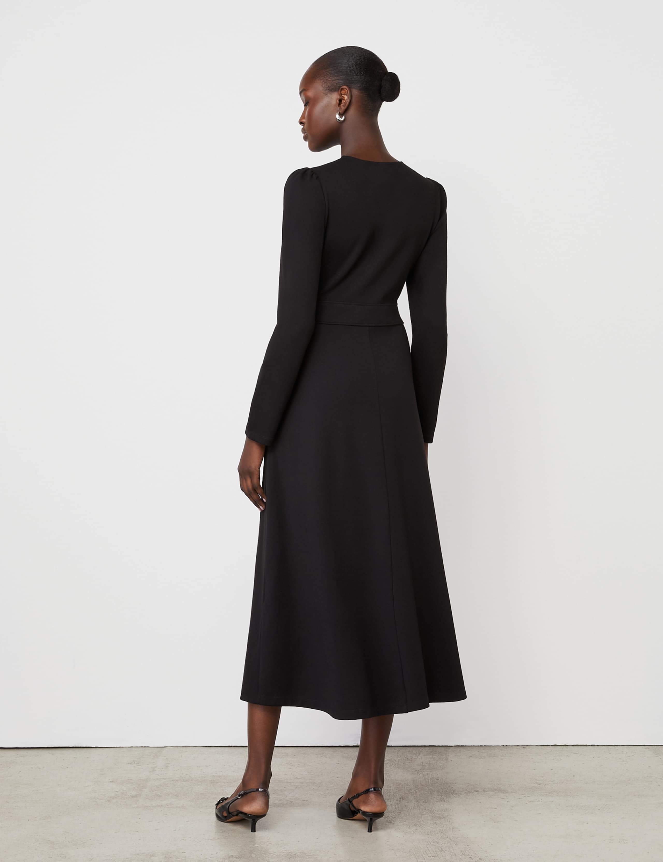 Ponte Jersey Zip Neck Midi Waisted Dress 3 of 4