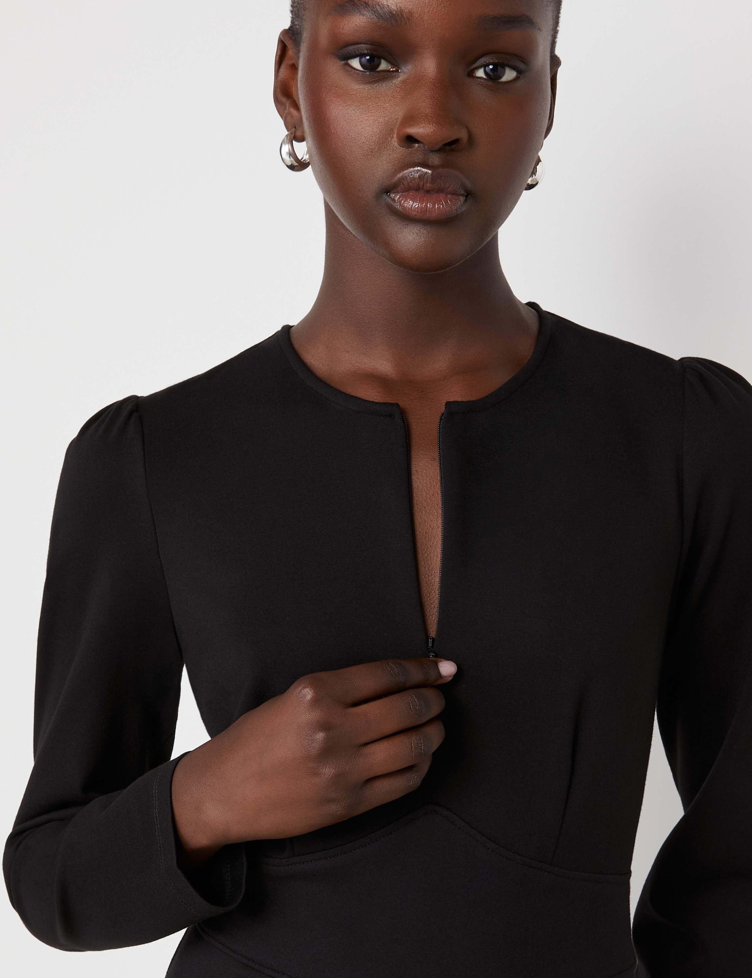 Ponte Jersey Zip Neck Midi Waisted Dress 4 of 4